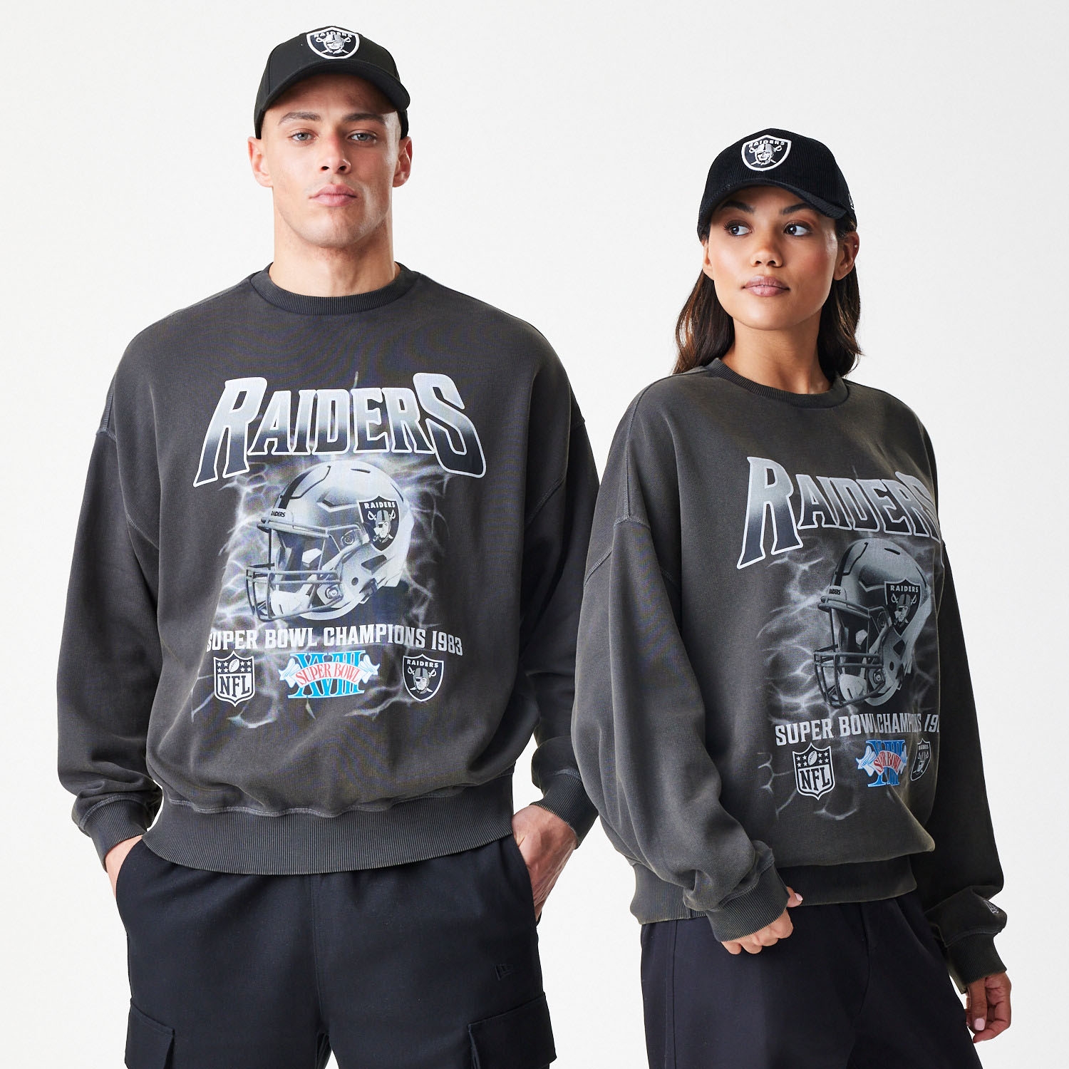 Las Vegas Raiders Washed Oversized NFL Crew Neck Sweater Dunkelgrau