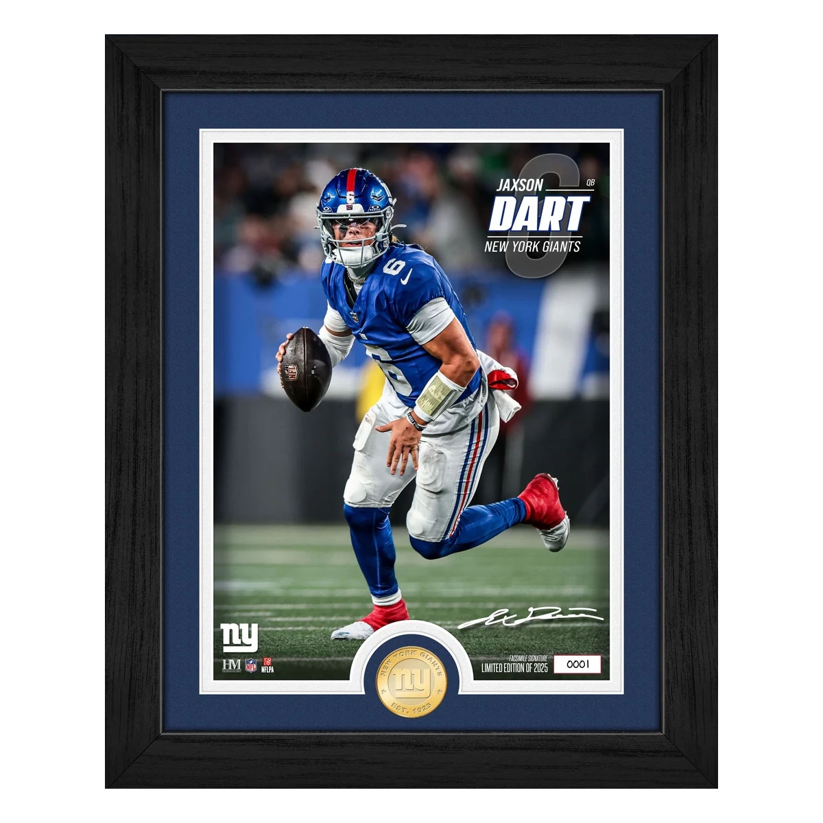 Jaxson Dart New York Giants Rookie Bronze Coin Gerahmtes NFL Bild