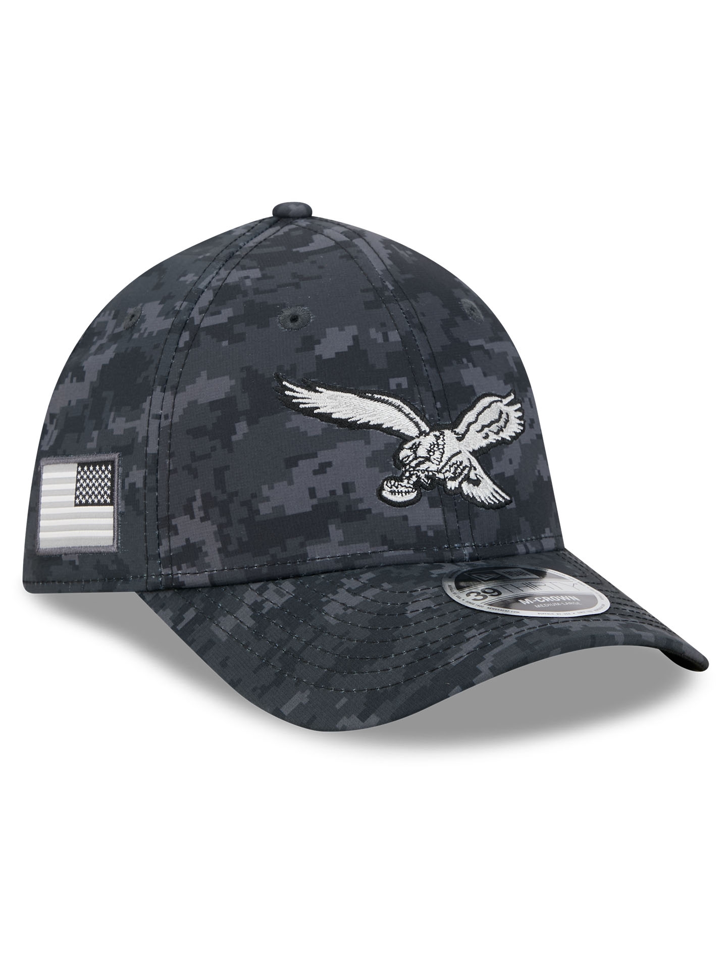 Philadelphia Eagles Throwback 2026 NFL Salute to Service 39THIRTY M-Crown Flex Cap Black