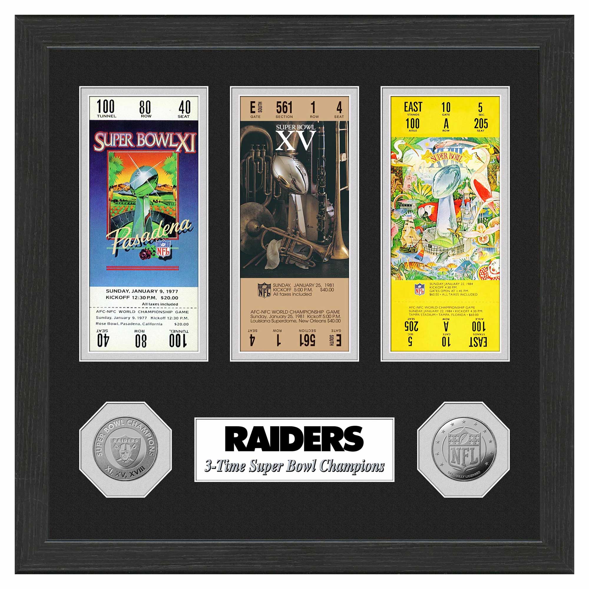 Las Vegas Raiders Super Bowl Tickets Silver Coins Gerahmtes NFL Bild