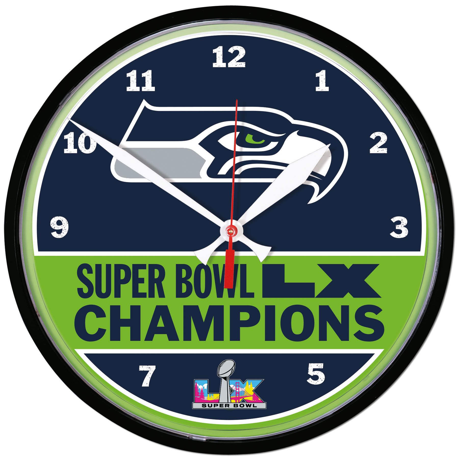 Seattle Seahawks Super Bowl LX Champions NFL Wanduhr