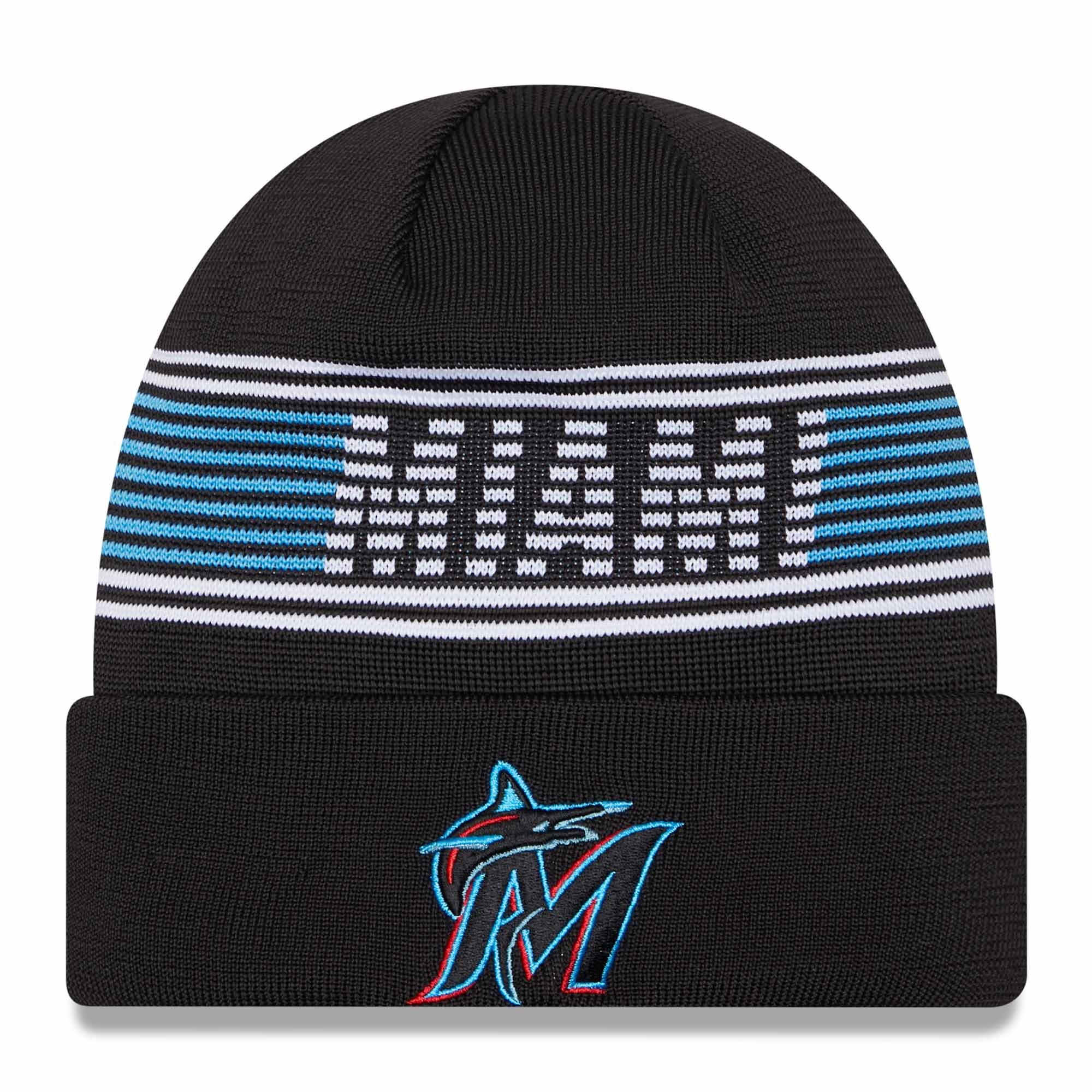 Miami Marlins Authentic 2024 MLB Clubhouse New Era Beanie Wintermütze