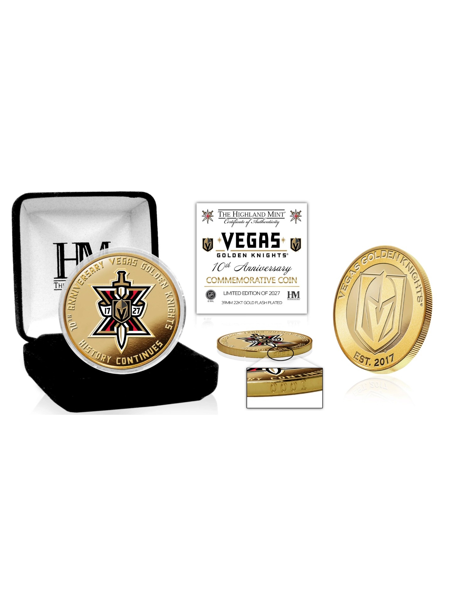 Vegas Golden Knights 10th Anniversary Gold Plated Color Coin