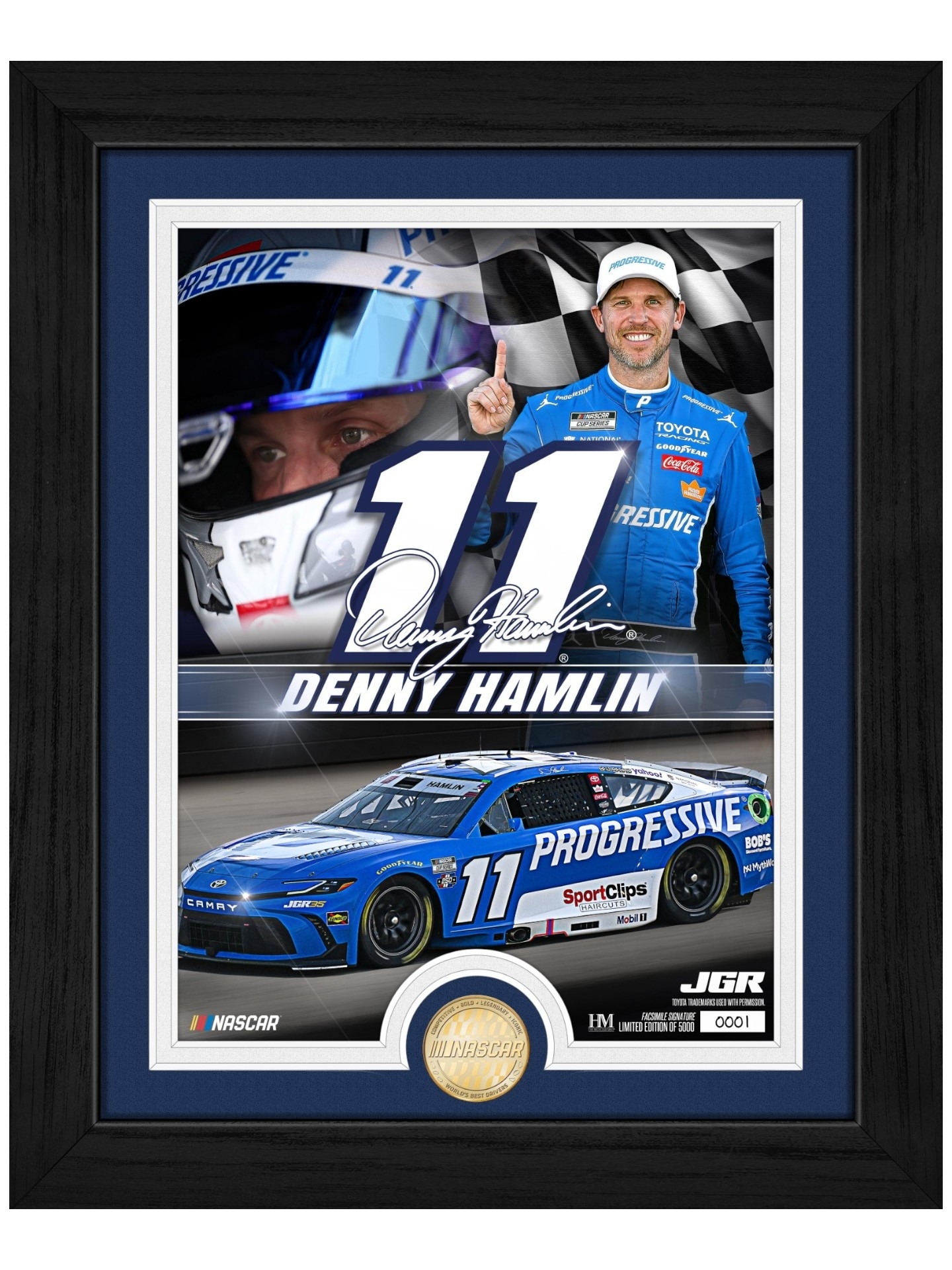 Denny Hamlin Joe Gibbs Racing Bronze Coin Gerahmtes NASCAR Bild