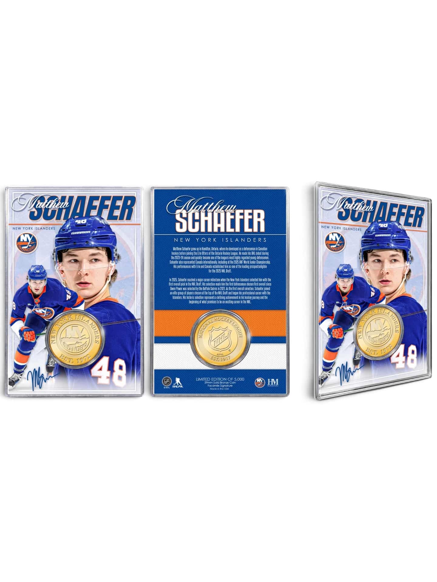Matthew Schaefer New York Islanders Acrylic Bronze Coin Card