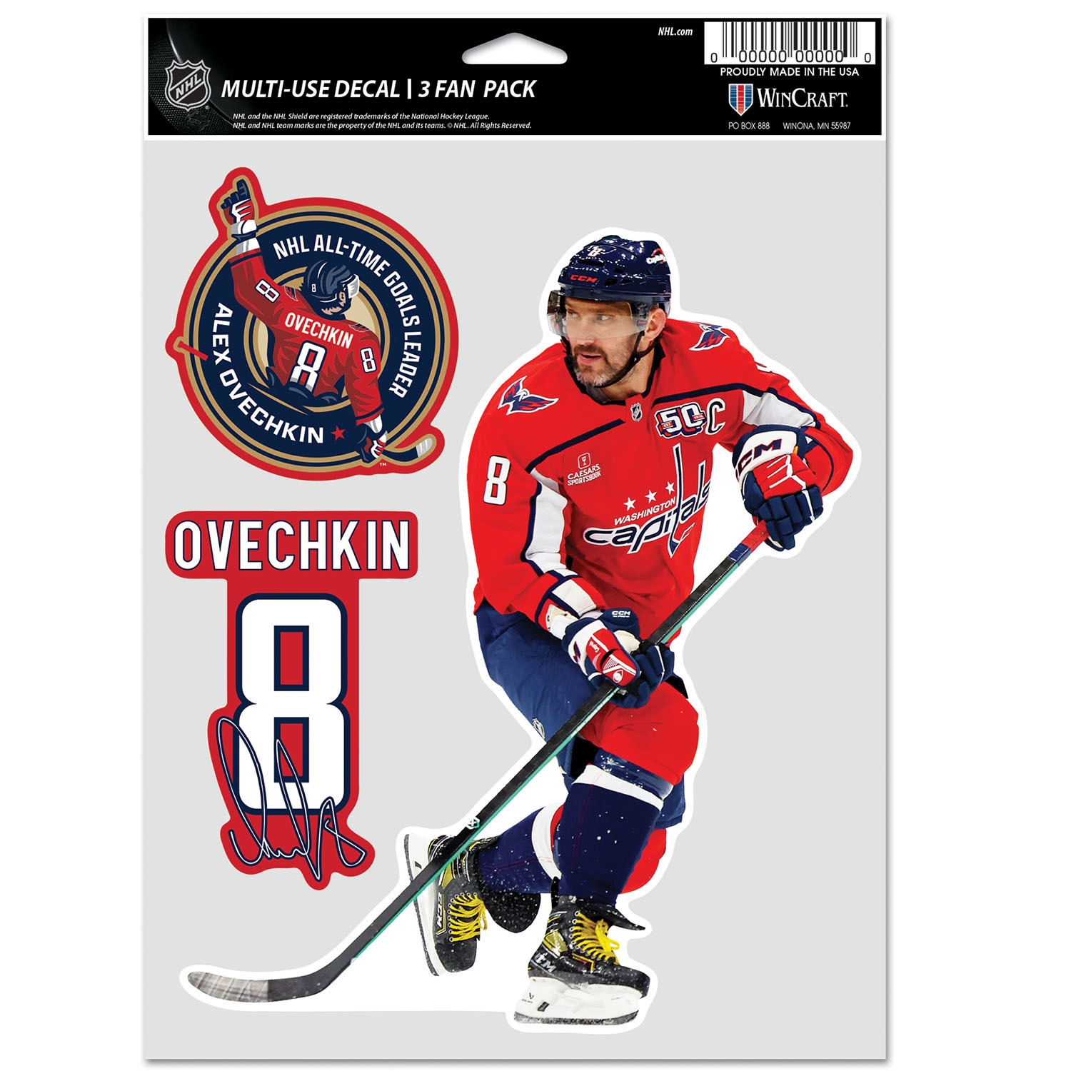 Alex Ovechkin 895 Goals Record NHL Aufkleber-Set (3 Stk.)