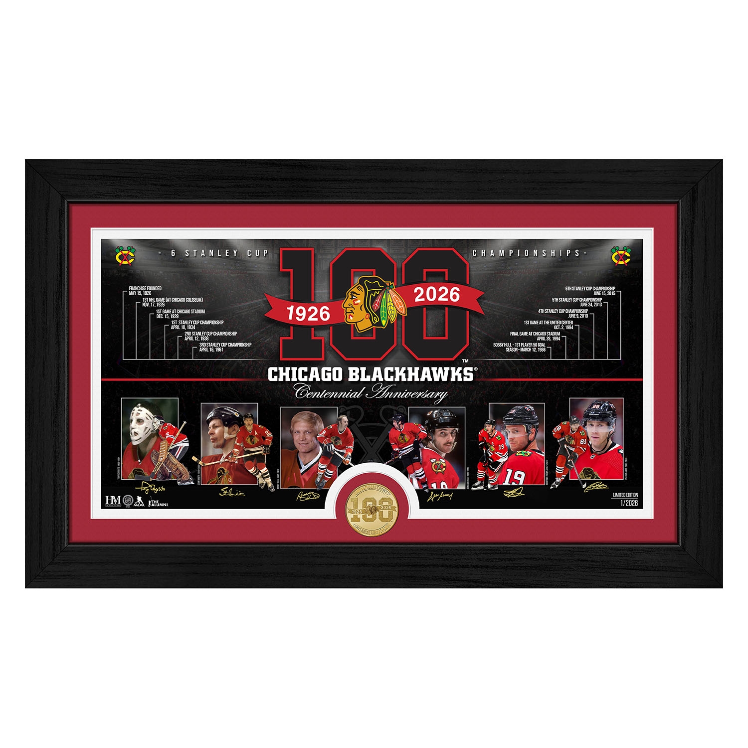 Chicago Blackhawks 100th Anniversary Bronze Coin Gerahmtes NHL Bild