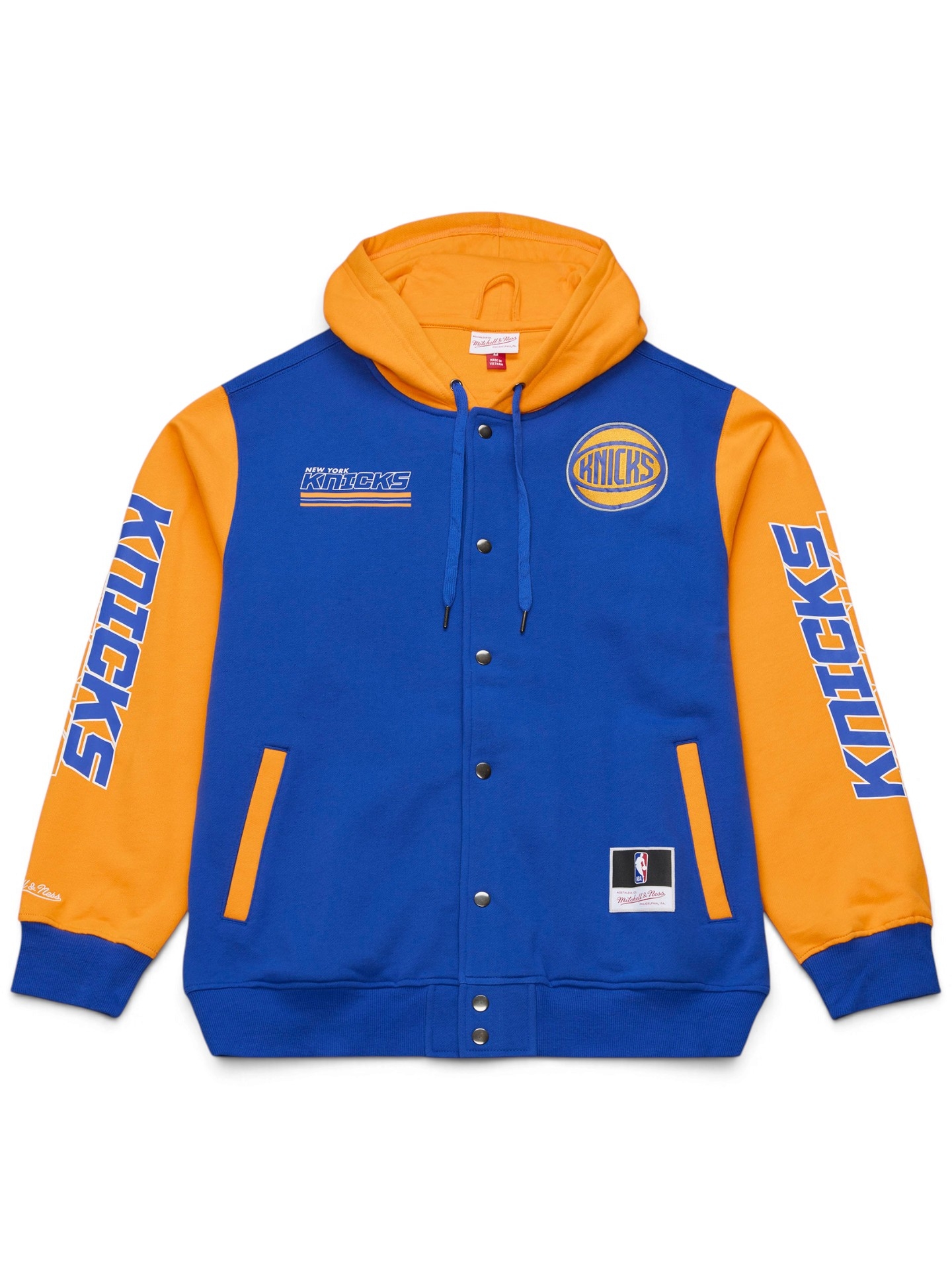 New York Knicks Triple Check Fleece Full-Snap NBA Jacke Blau/Orange