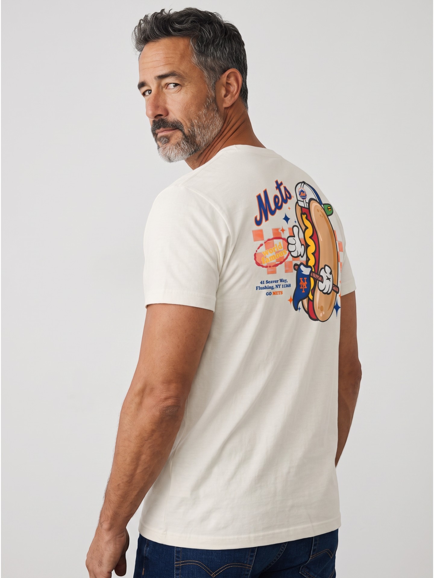 New York Mets Ballpark Hot Dog Oversized MLB T-Shirt Cream