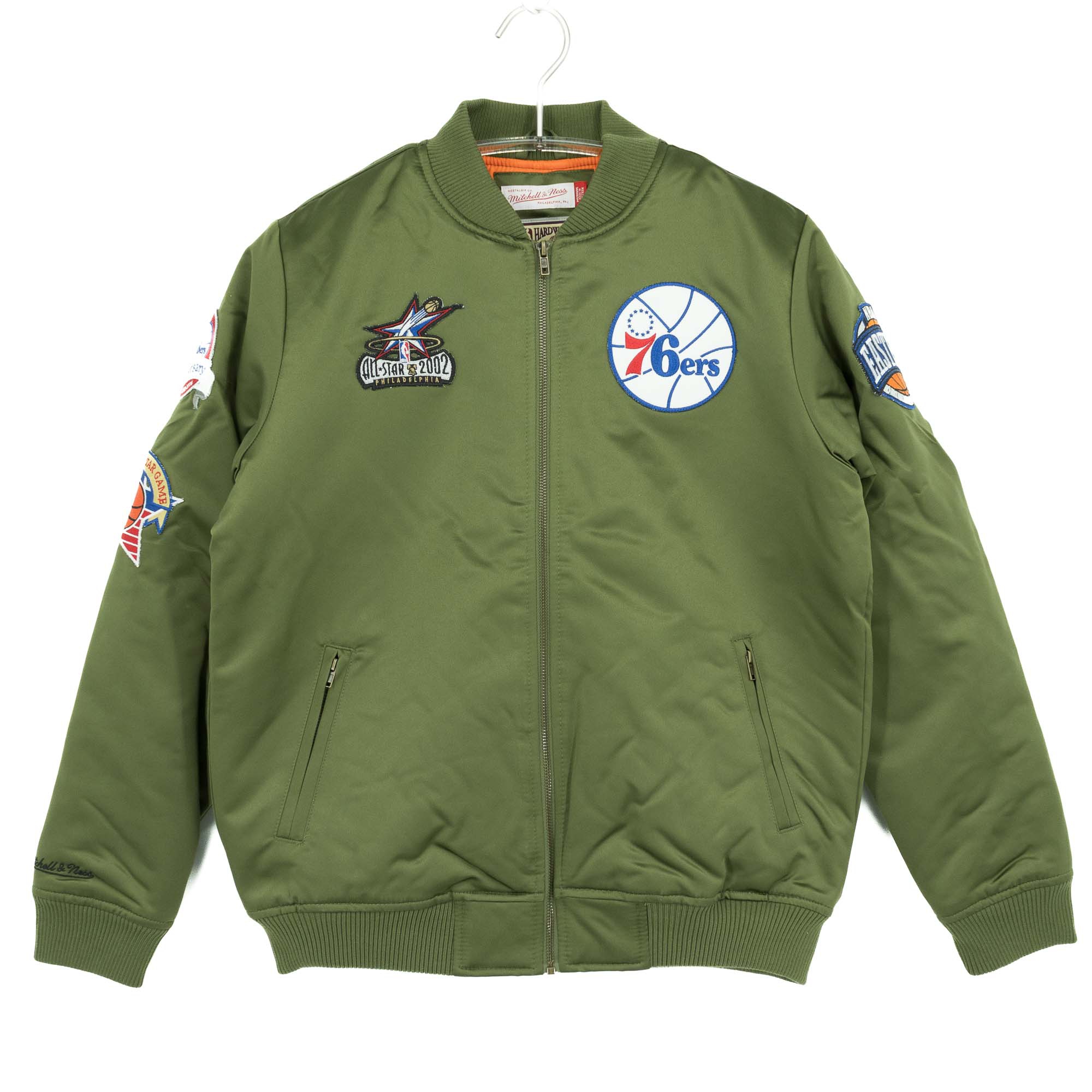 Philadelphia 76ers Olive Mitchell & Ness Heavyweight Satin NBA Jacke