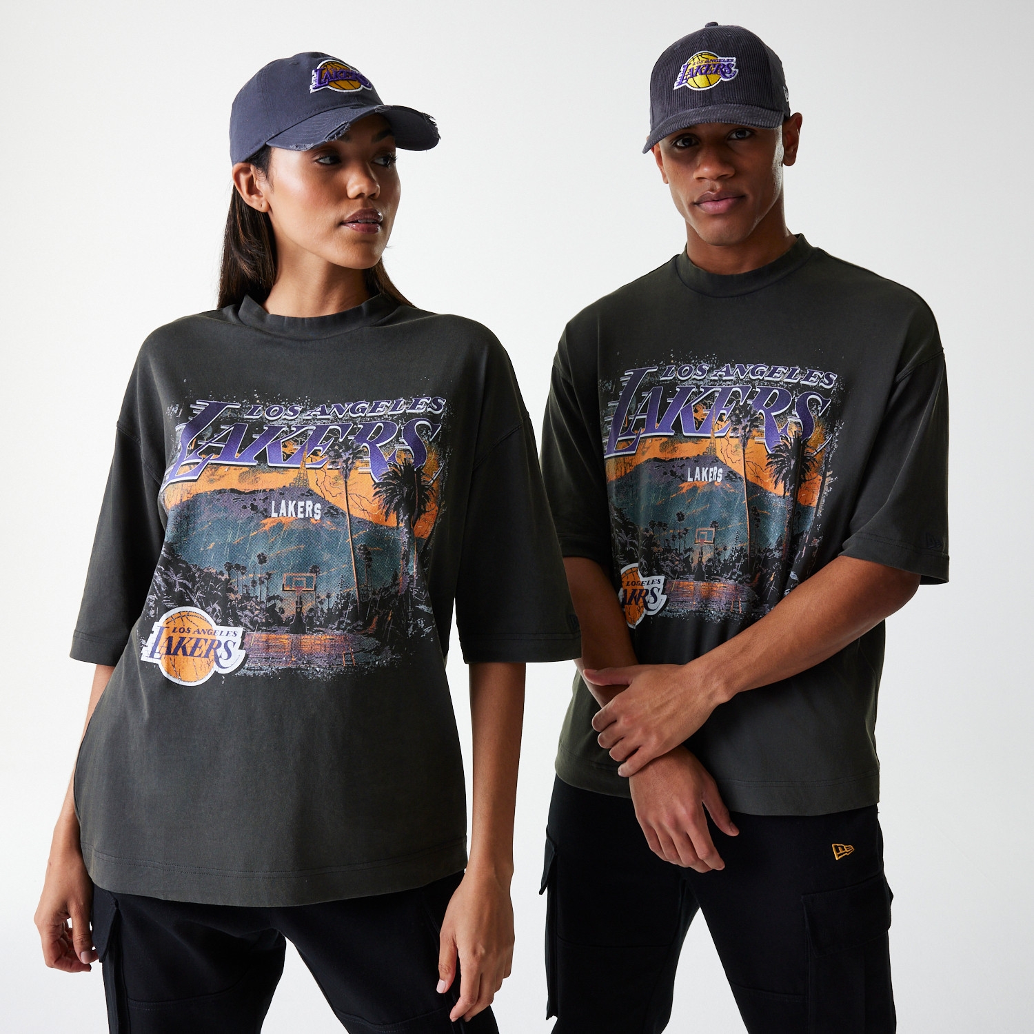 Los Angeles Lakers New Era Washed NBA T-Shirt Dunkelgrau