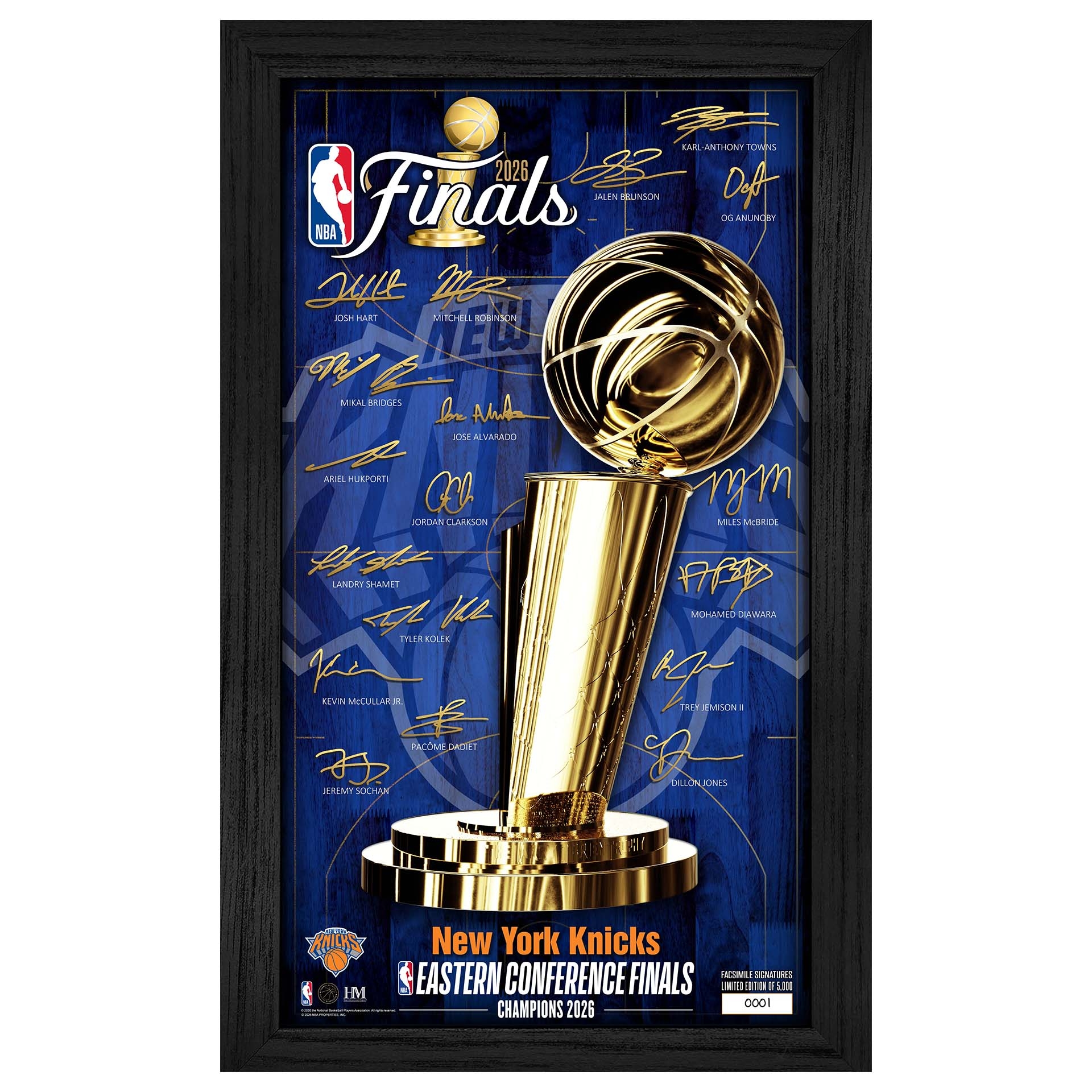 New York Knicks 2026 NBA Champions Signature Trophy Gerahmtes Bild