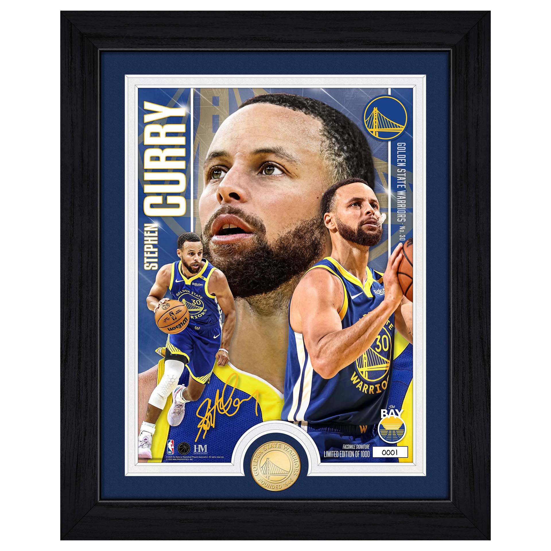 Stephen Curry Golden State Warriors Artist Proof Bronze Coin NBA Gerahmtes Bild