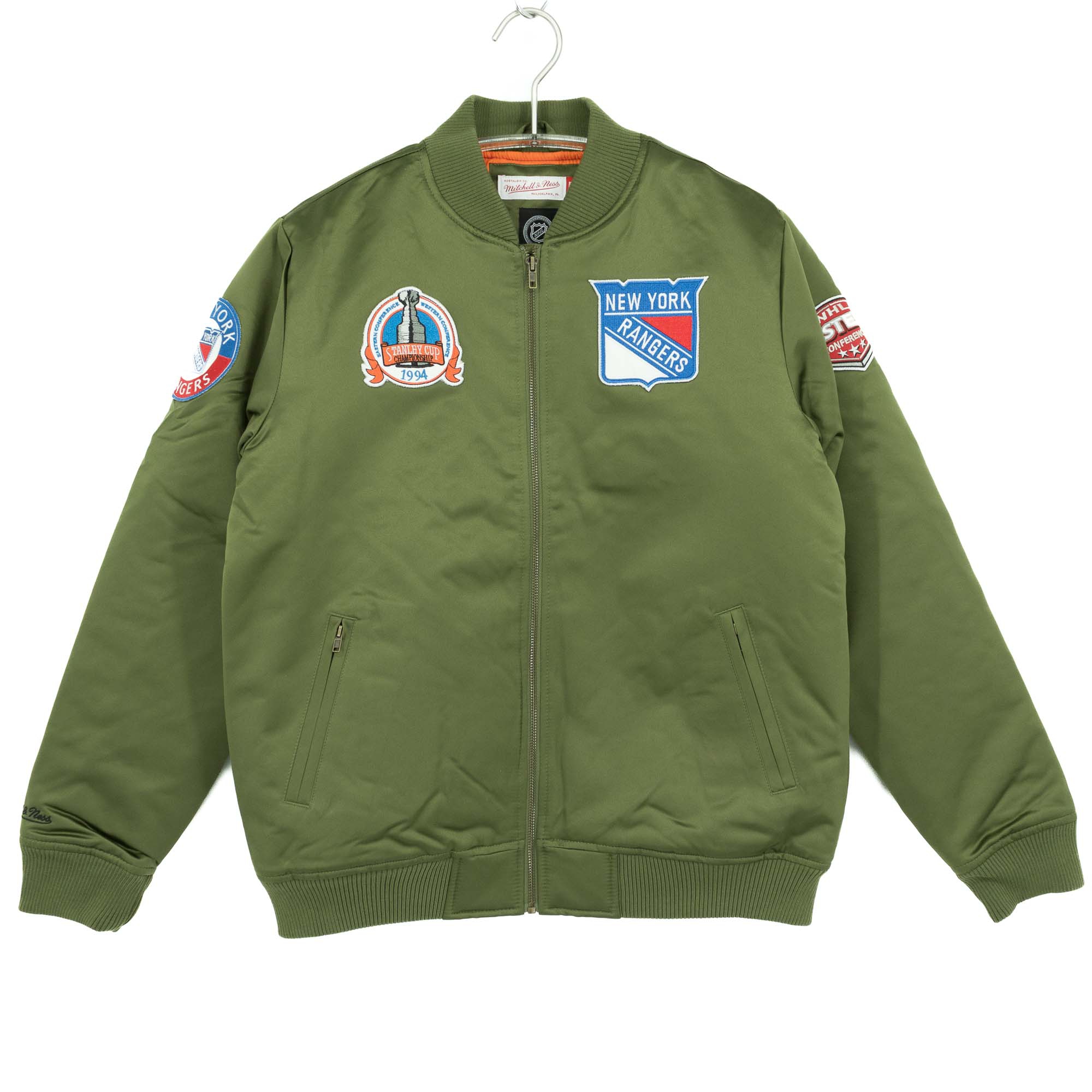 New York Rangers Olive Mitchell & Ness Heavyweight Satin NHL Jacke