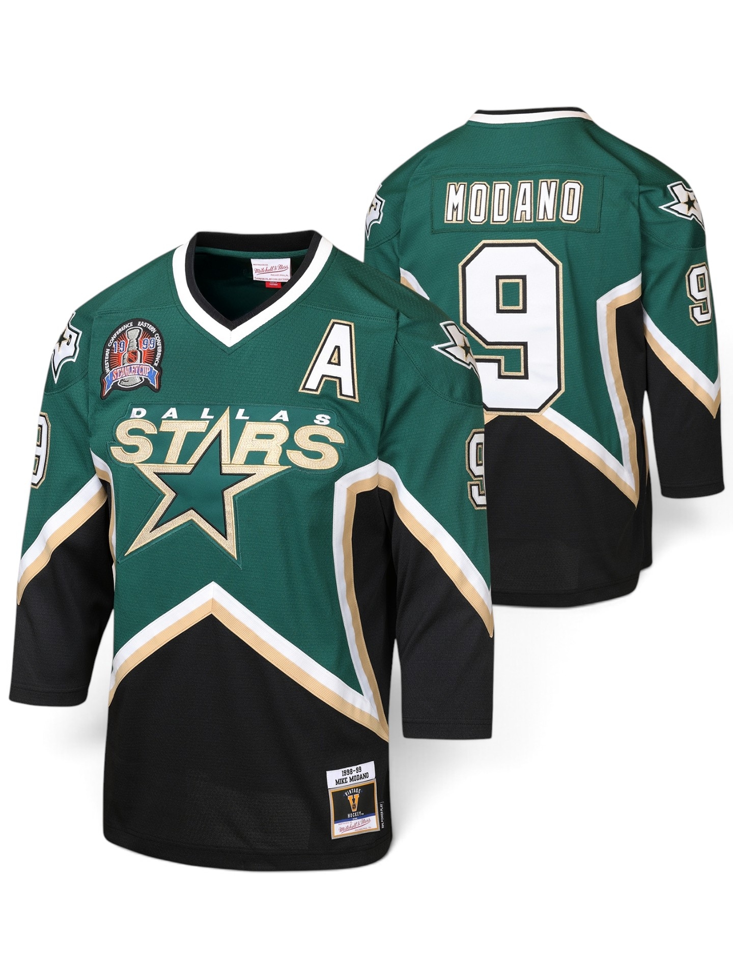 Mike Modano #9 Dallas Stars 1998-99 Power Play NHL Trikot Grün (YOUTH)