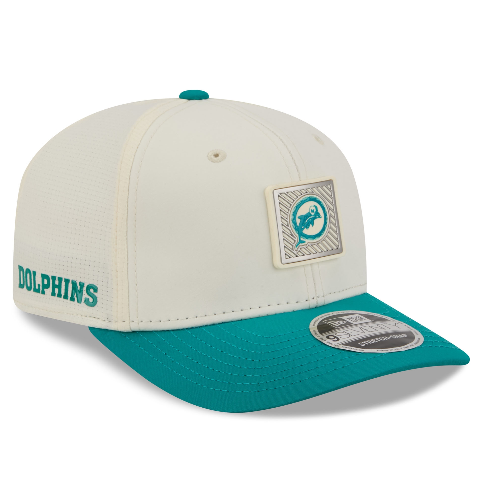 Miami Dolphins 2026 NFL Training Camp Historic Logo 9SEVENTY Stretch-Snap Cap Cream/Aqua