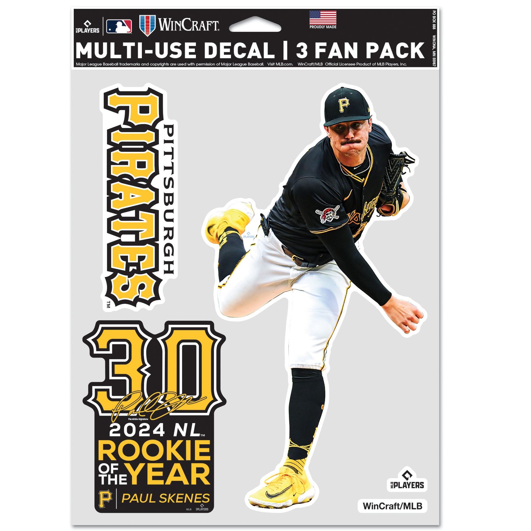 Paul Skeenes #30 Pittsburgh Pirates Player MLB Aufkleber-Set (3 Stk.)