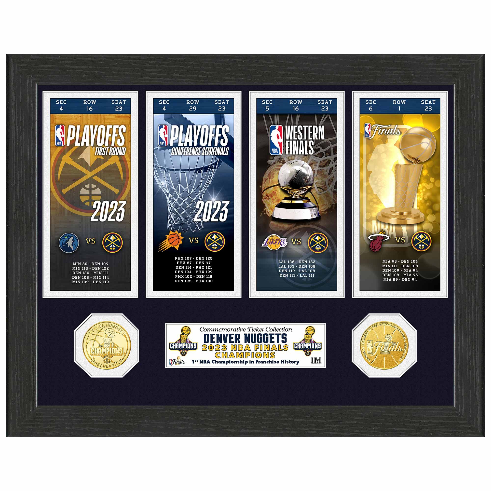 Denver Nuggets Road to the NBA Finals Tickets Bronze Coins Gerahmtes Bild