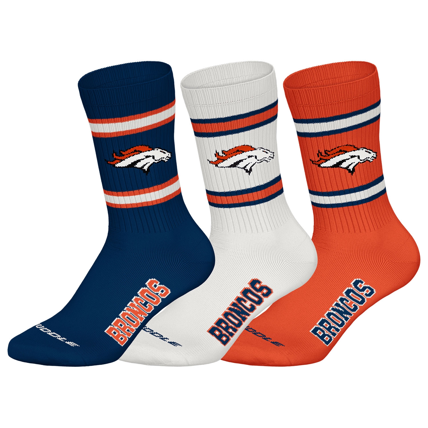 Denver Broncos Team Set NFL Crew Socks (3-Pack)