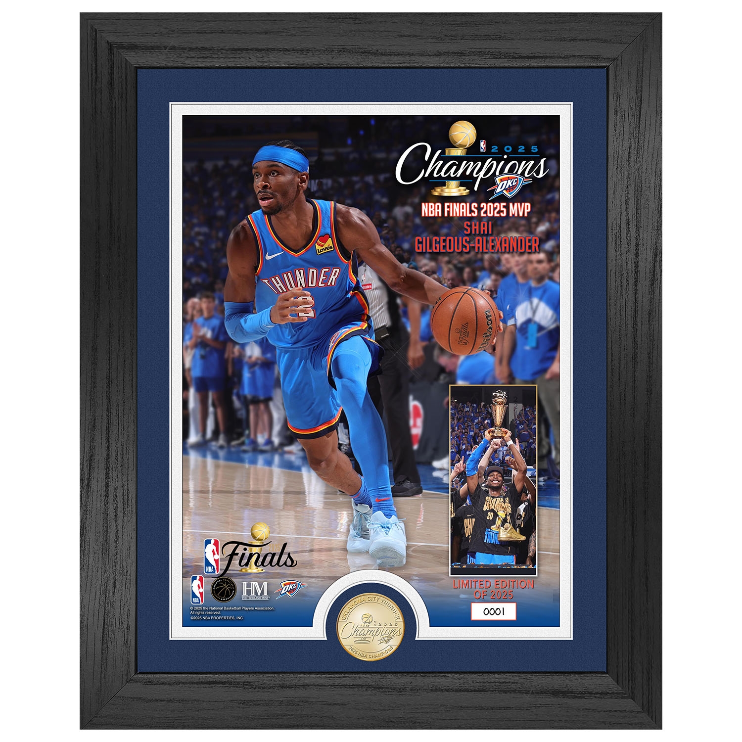 Shai Gilgeous-Alexander 2025 NBA Finals MVP Bronze Coin Framed Photo