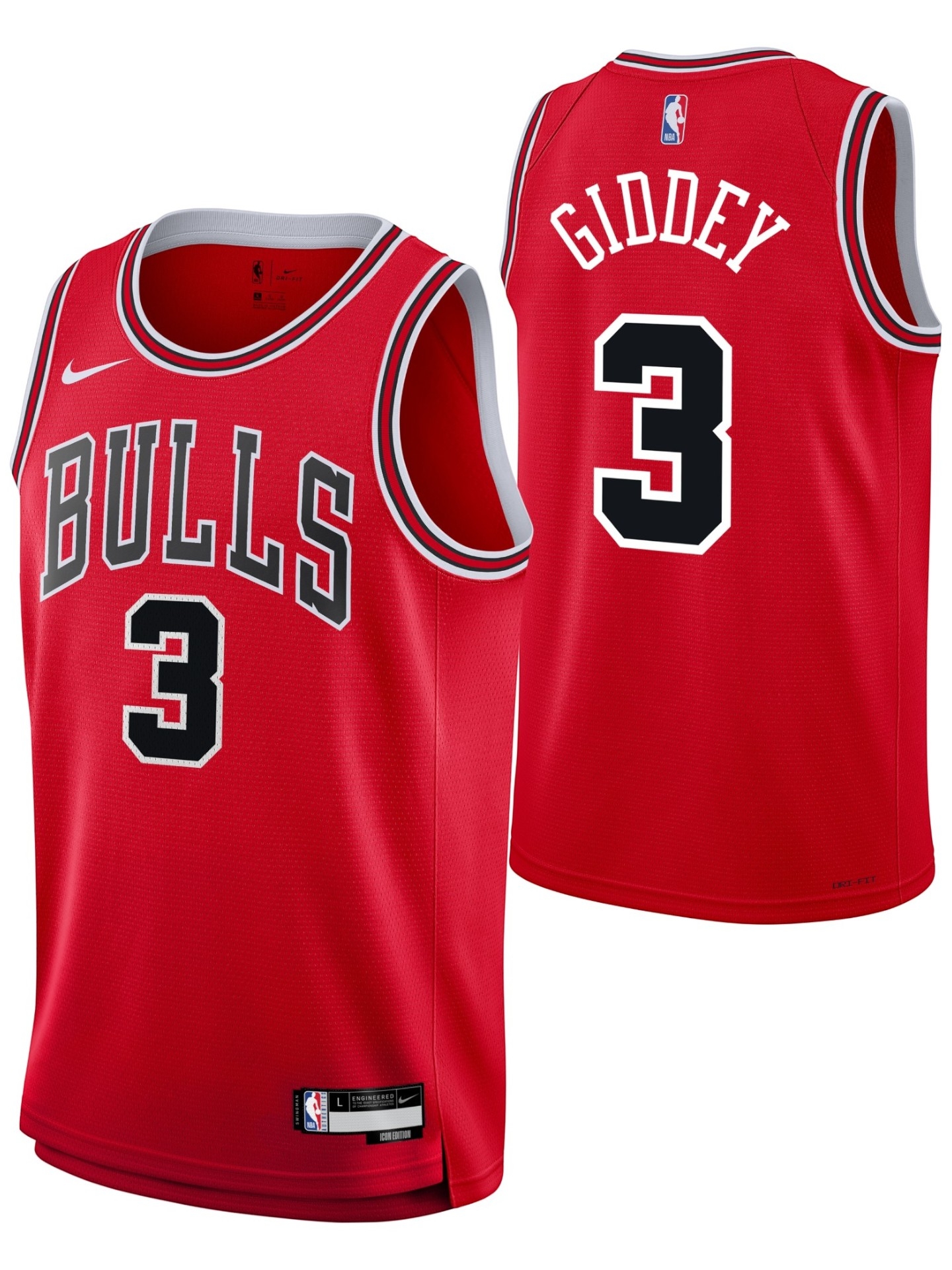 Josh Giddey #3 Chicago Bulls Icon Swingman NBA Trikot Rot (YOUTH)