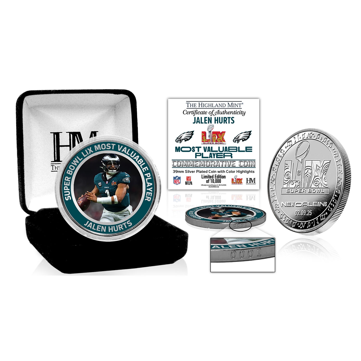 Jalen Hurts Super Bowl LIX MVP Silver Gedenkmünze