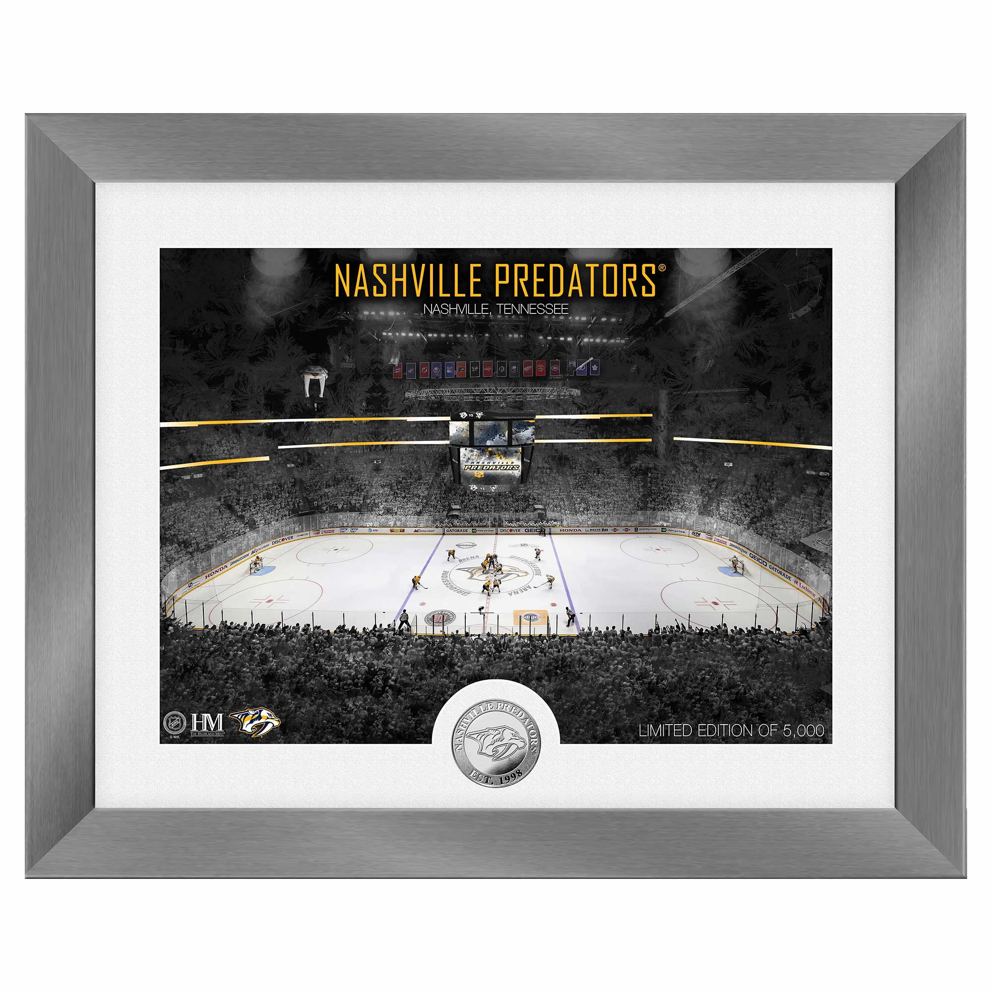 Nashville Predators Art Deco Stadium Silver Coin Gerahmtes NHL Bild