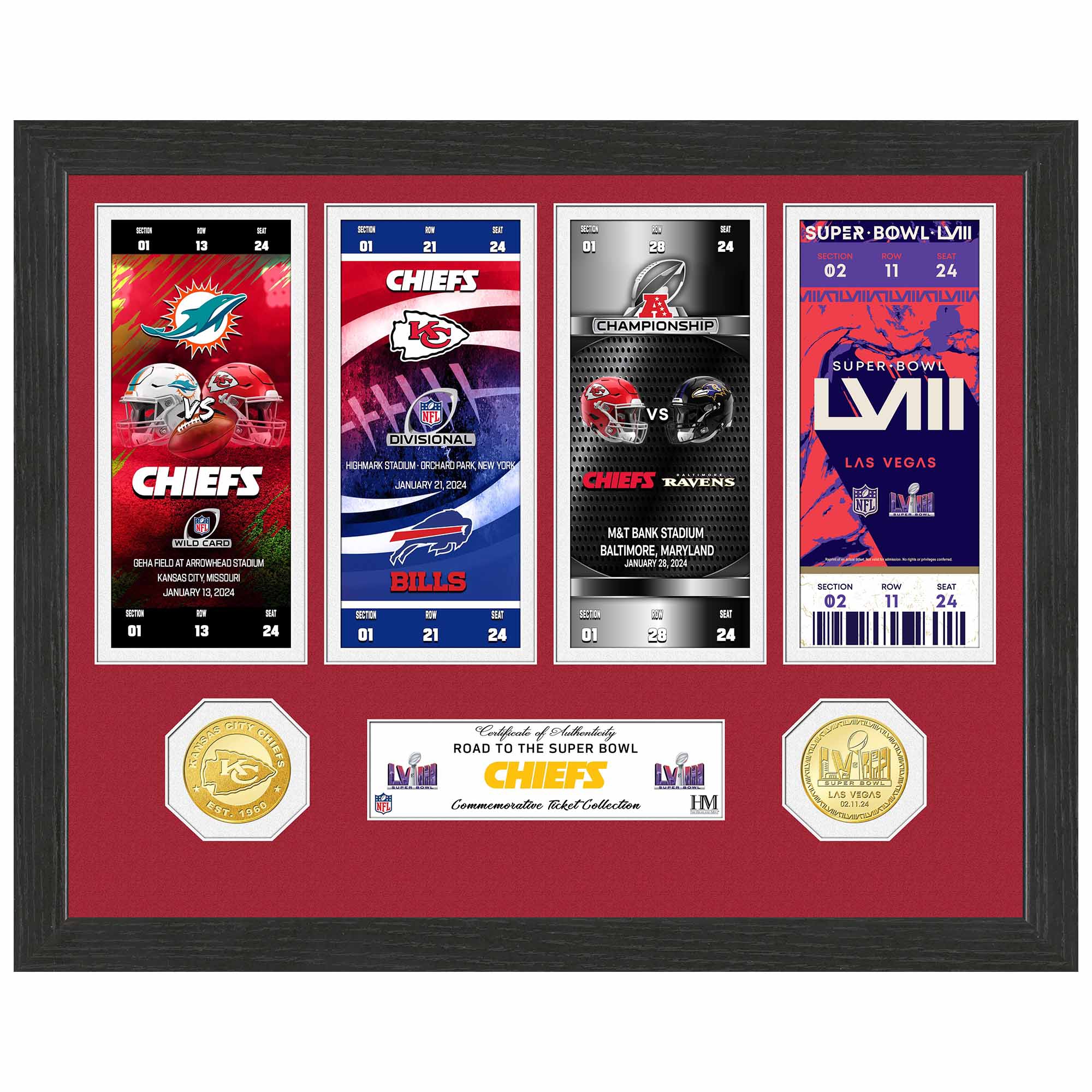 Kansas City Chiefs Road to Super Bowl LVIII Tickets Bronze Coins Gerahmtes NFL Bild