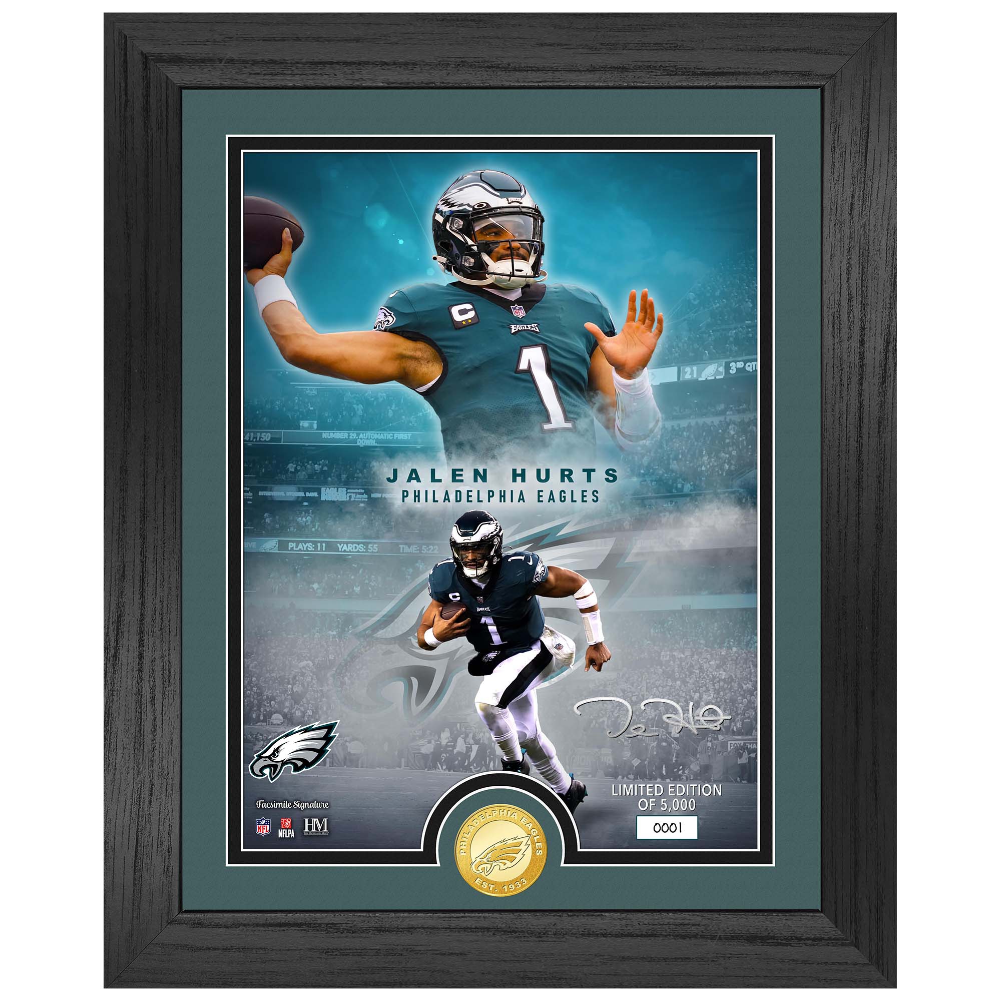 Jalen Hurts Philadelphia Eagles Bronze Coin Gerahmtes NFL Bild