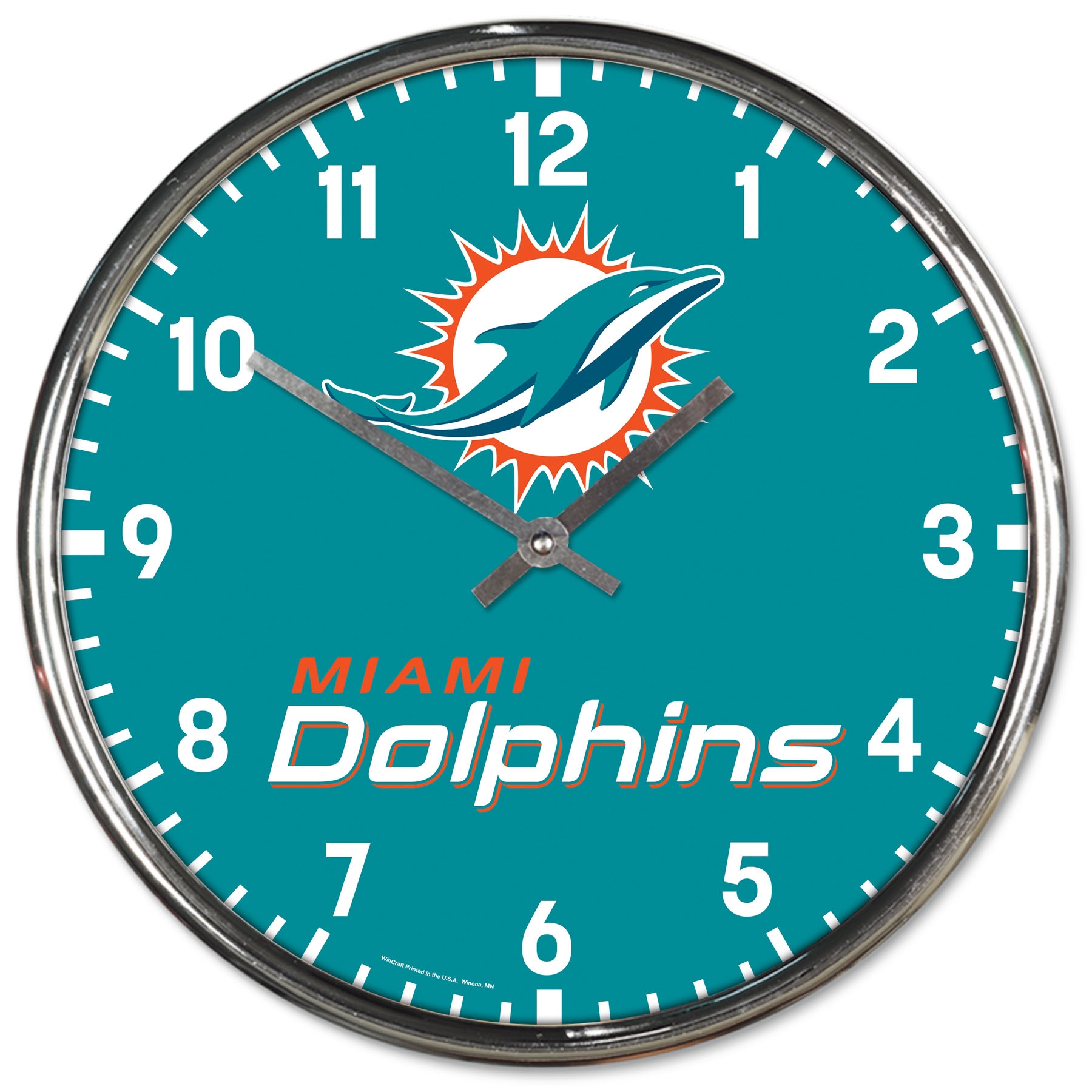 Miami Dolphins Chrome NFL Team Design Wanduhr