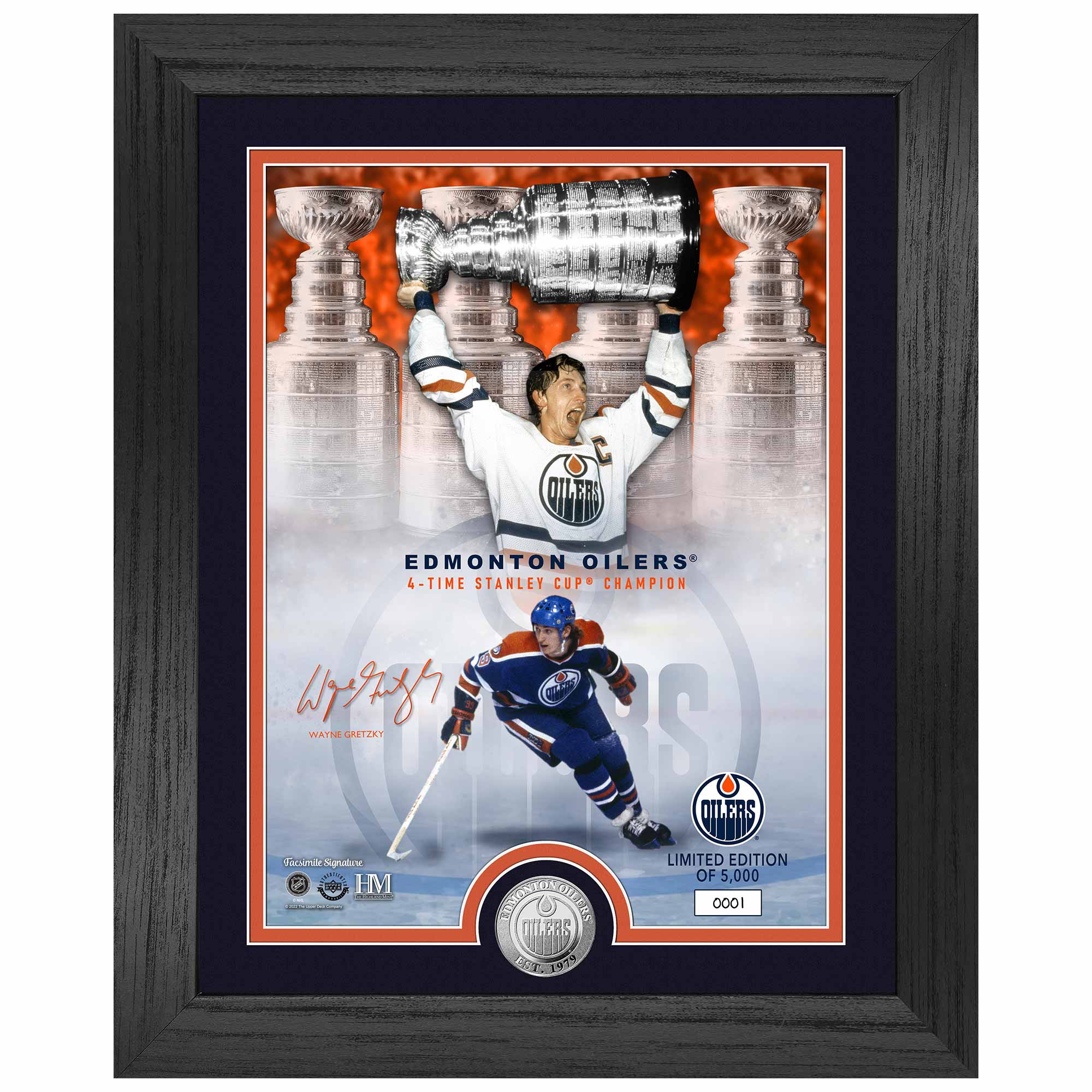 Wayne Gretzky Edmonton Oilers Silver Coin Framed NHL Photo