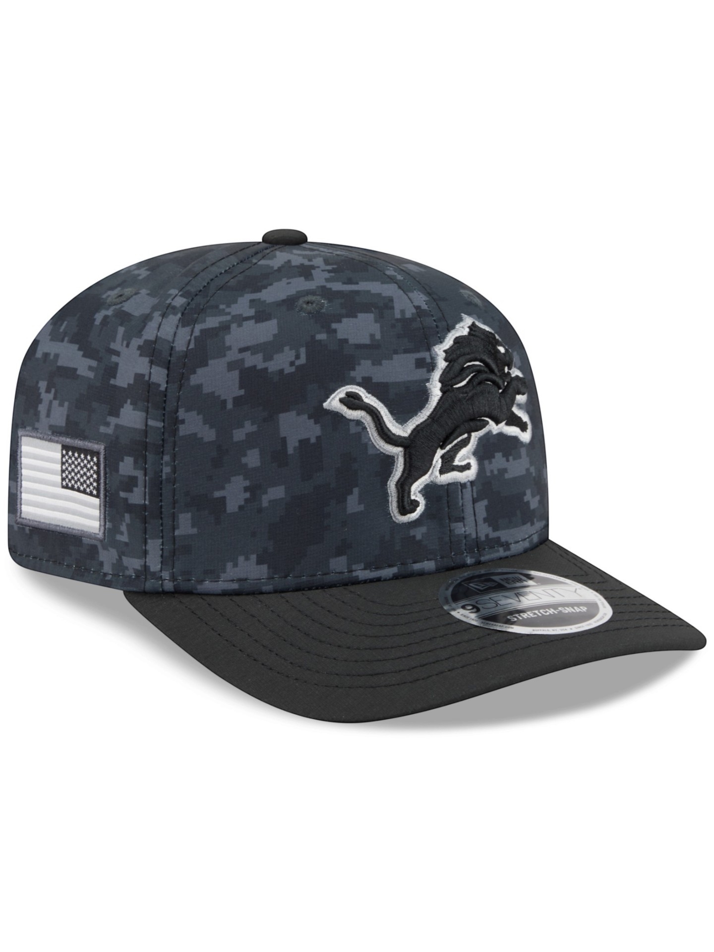 Detroit Lions 2026 NFL Salute to Service 9SEVENTY Stretch-Snap Cap Black