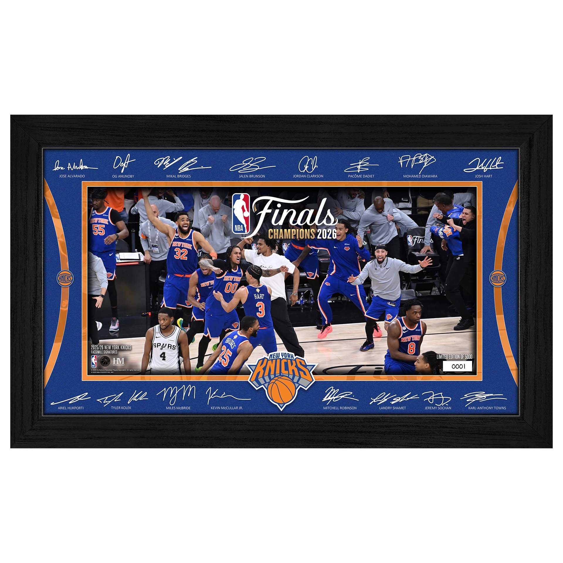 New York Knicks 2026 NBA Champions Signature Celebration Gerahmtes Bild