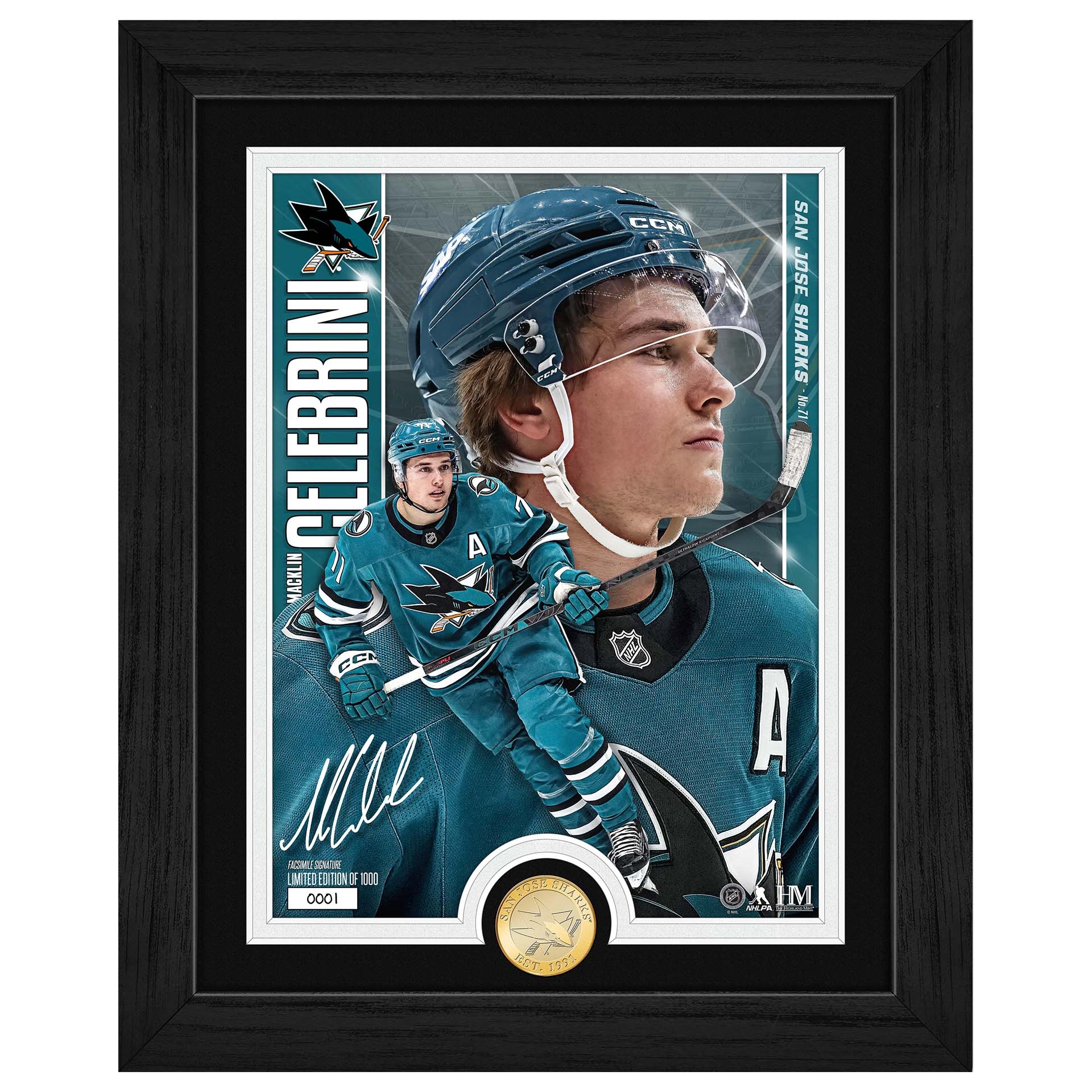 Macklin Celebrini San Jose Sharks Artist Proof Bronze Coin NHL Gerahmtes Bild