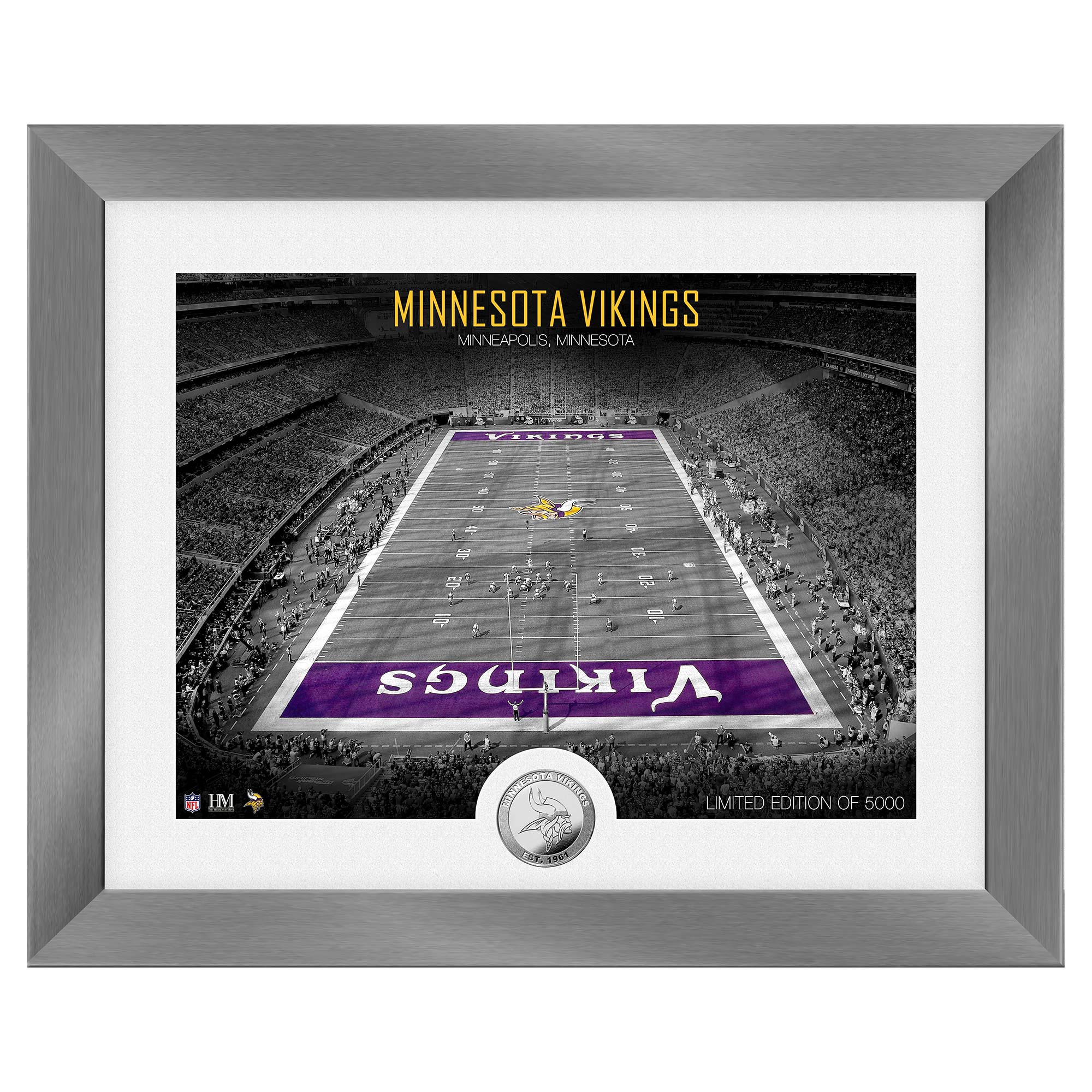 Minnesota Vikings Art Deco Stadium Silver Coin Gerahmtes NFL Bild