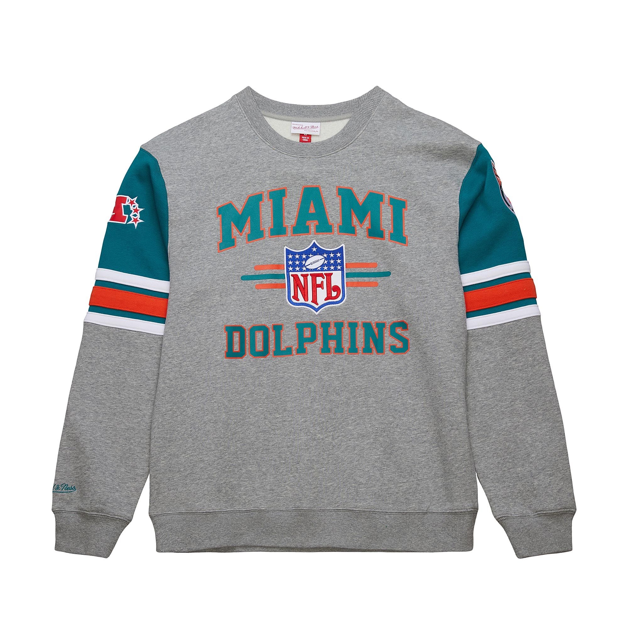Miami Dolphins Mitchell & Ness All Over Crew 4.0 NFL Pullover Grau