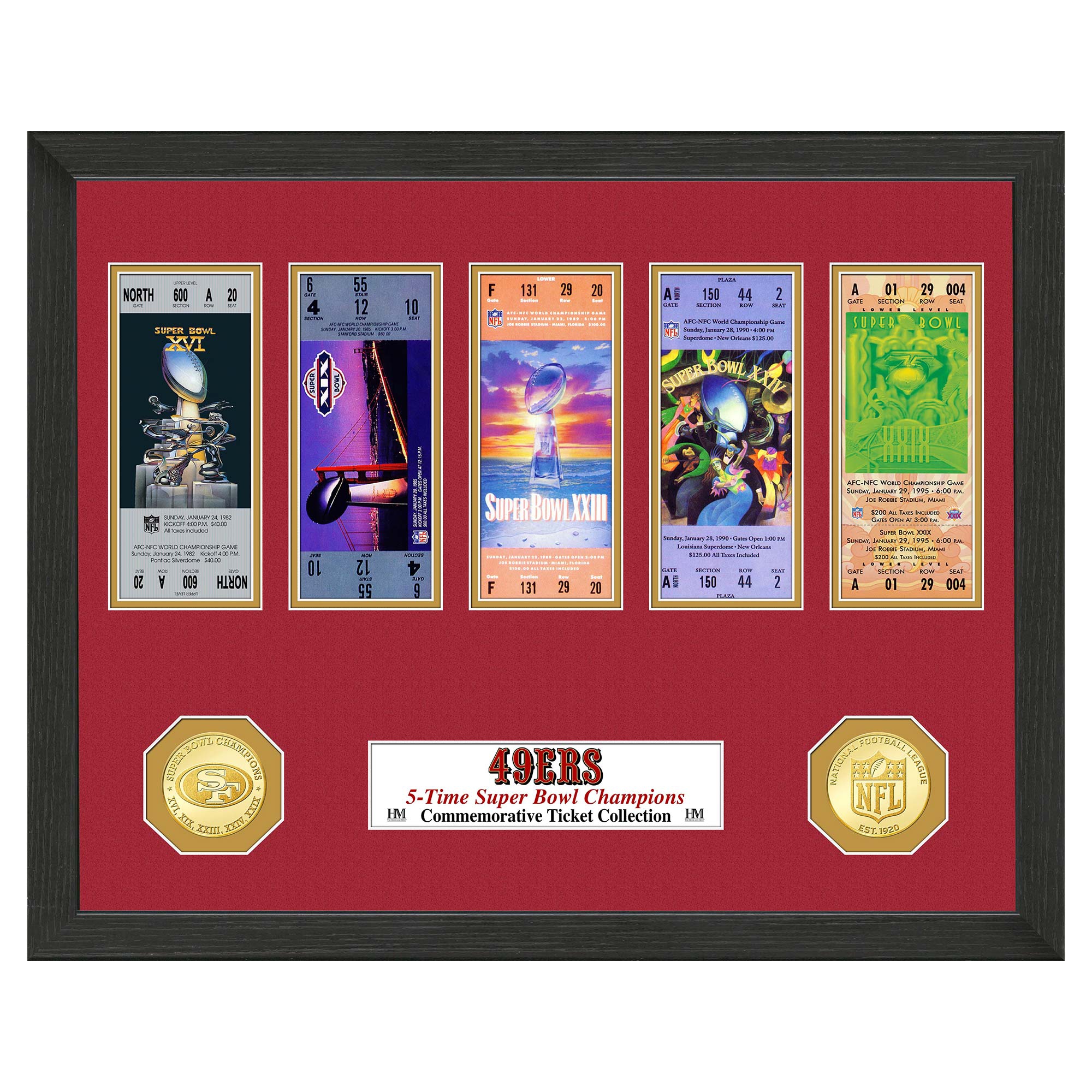 San Francisco 49ers Super Bowl Tickets Bronze Coins Gerahmtes NFL Bild