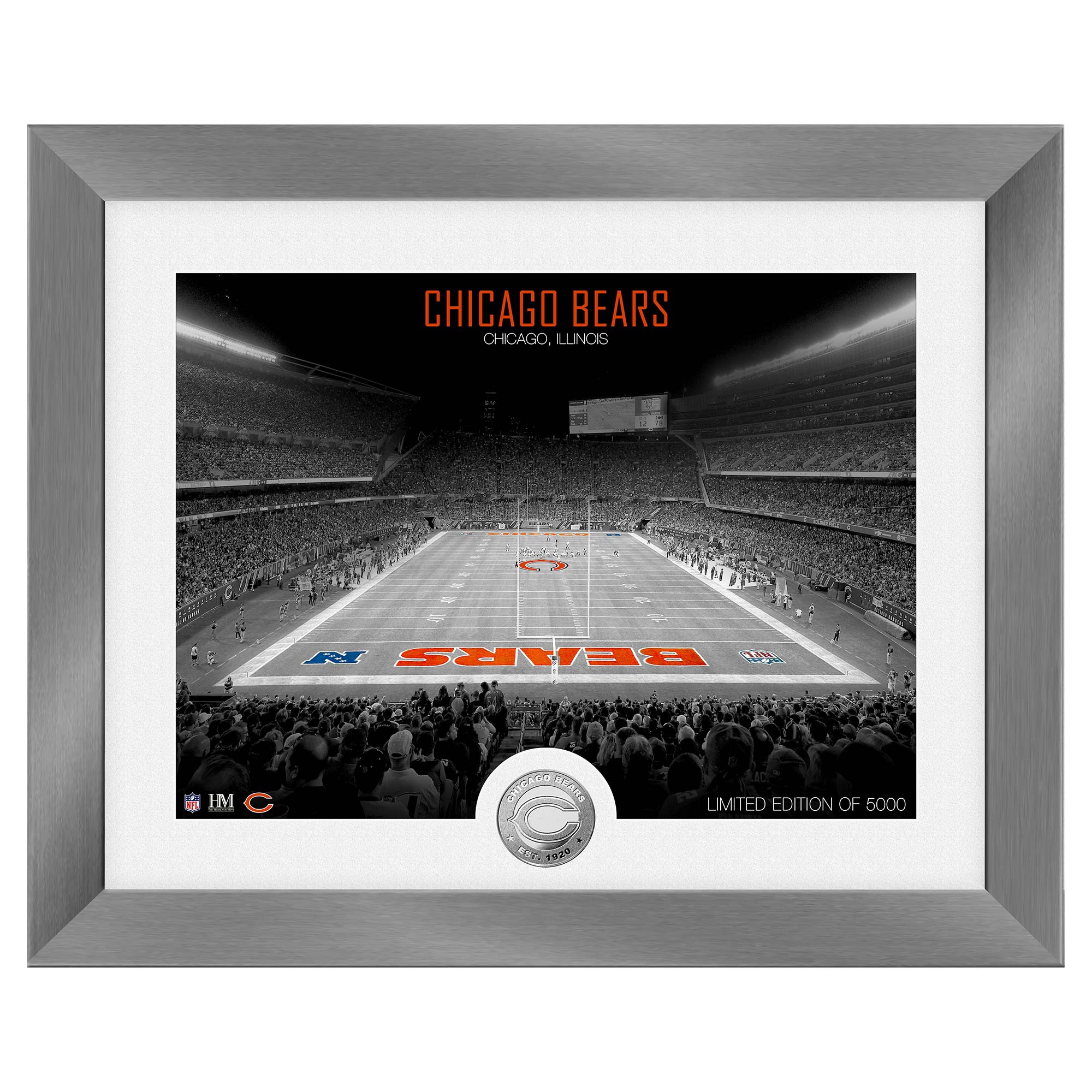 Chicago Bears Art Deco Stadium Silver Coin Gerahmtes NFL Bild