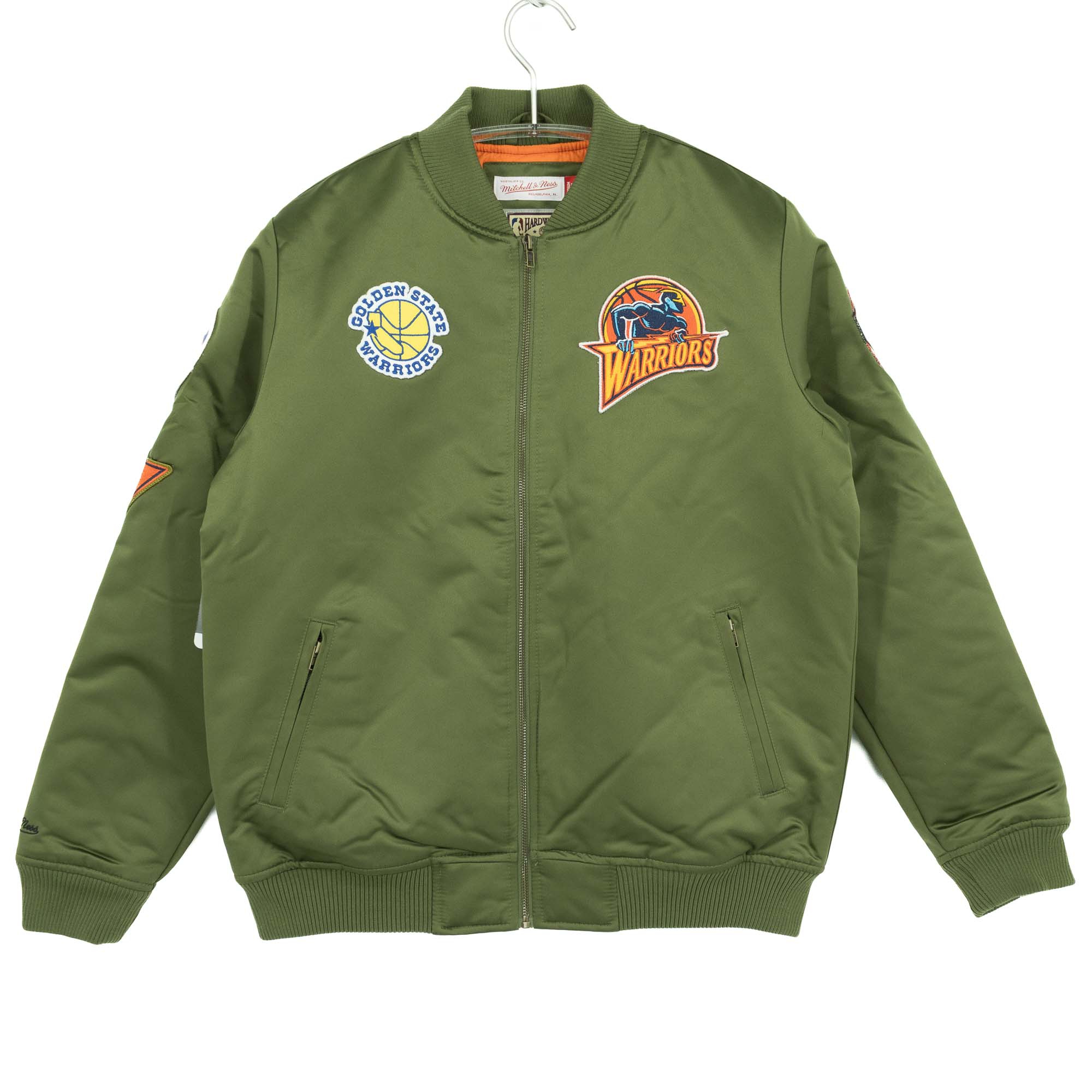 Golden State Warriors Olive Mitchell & Ness Heavyweight Satin NBA Jacke