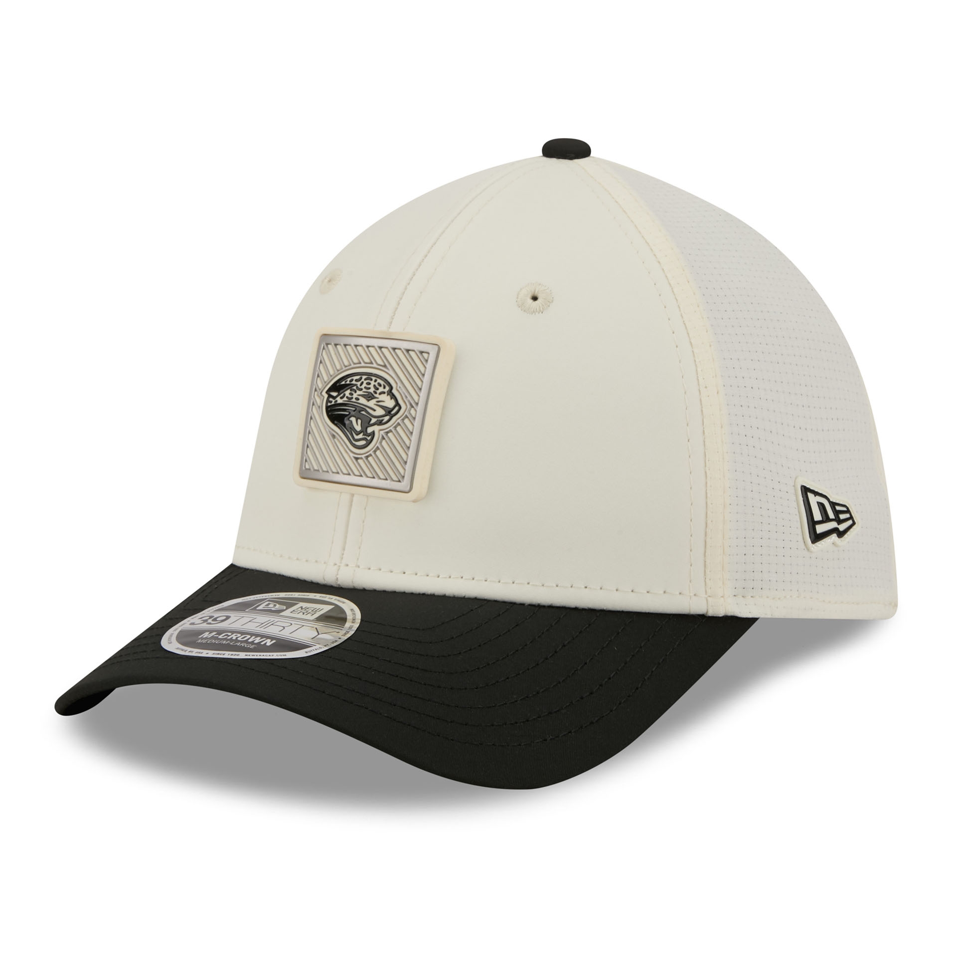 Jacksonville Jaguars Historic Logo 2026 NFL Training Camp 39THIRTY Flex Cap Cream/Schwarz