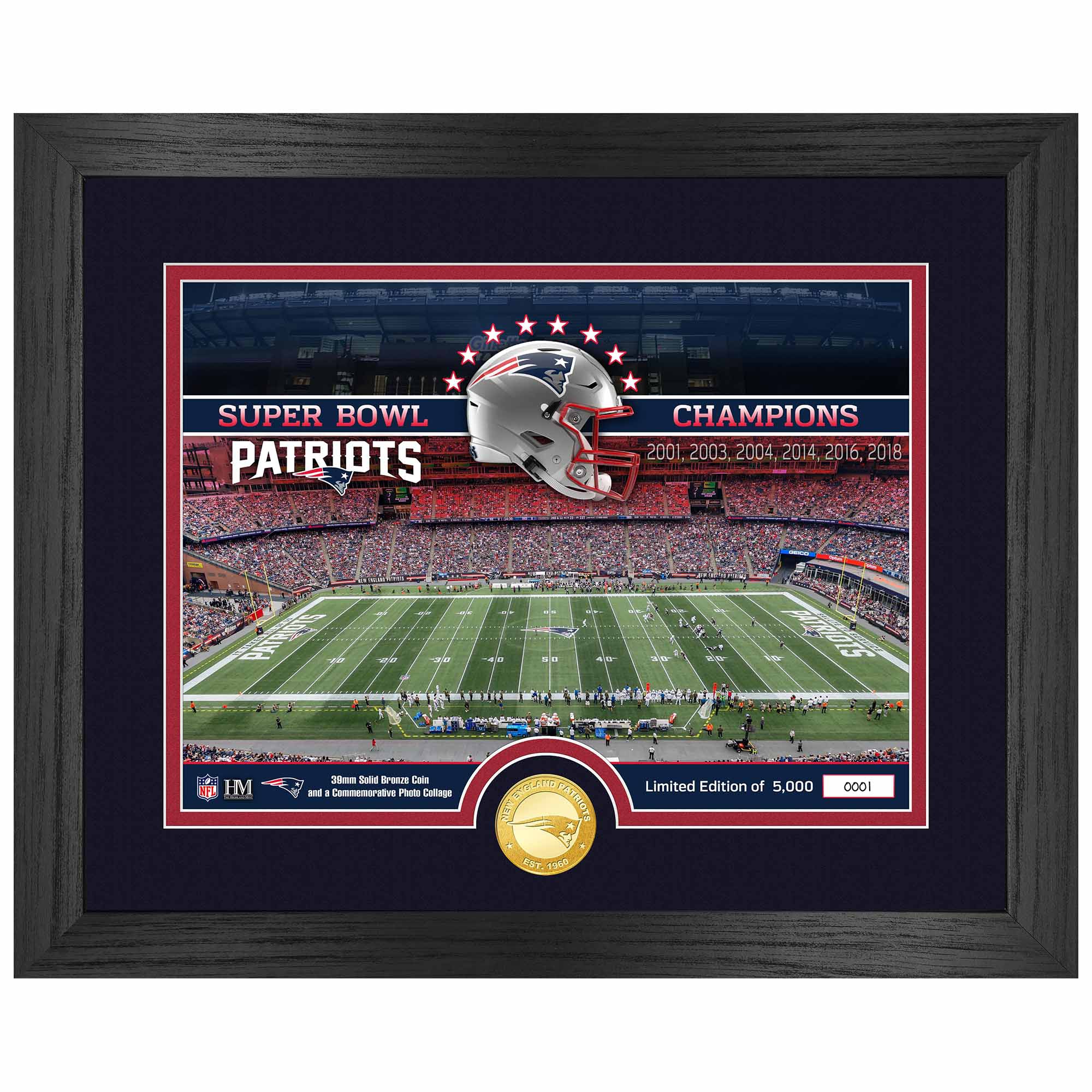 New England Patriots Team Stadium Bronze Coin Gerahmtes NFL Bild