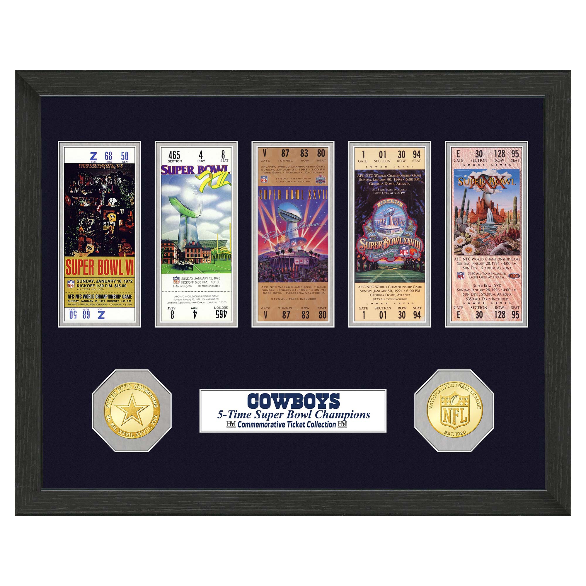 Dallas Cowboys Super Bowl Tickets Bronze Coins Gerahmtes NFL Bild