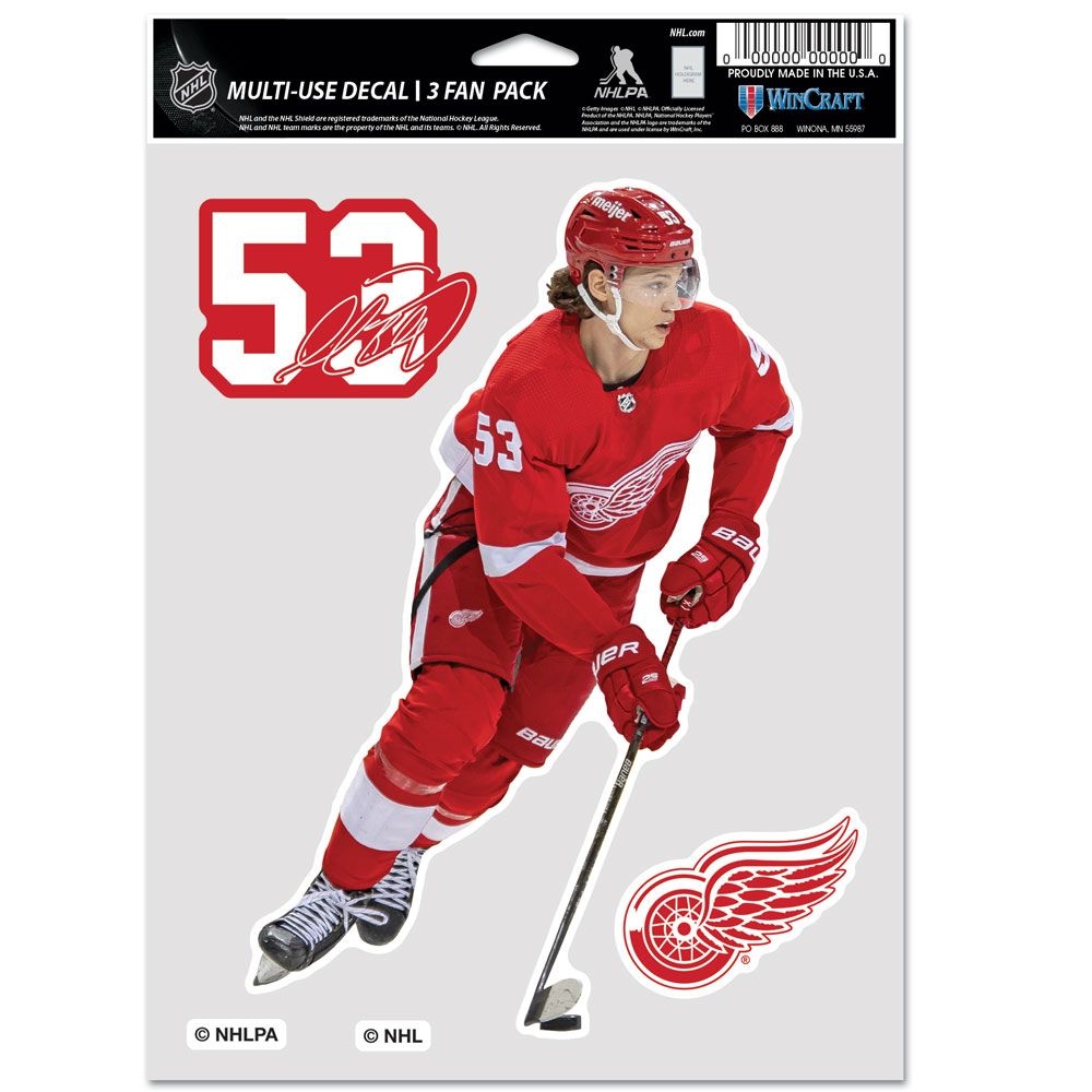 Moritz Seider #53 Detroit Red Wings Player NHL Aufkleber-Set (3 Stk.)
