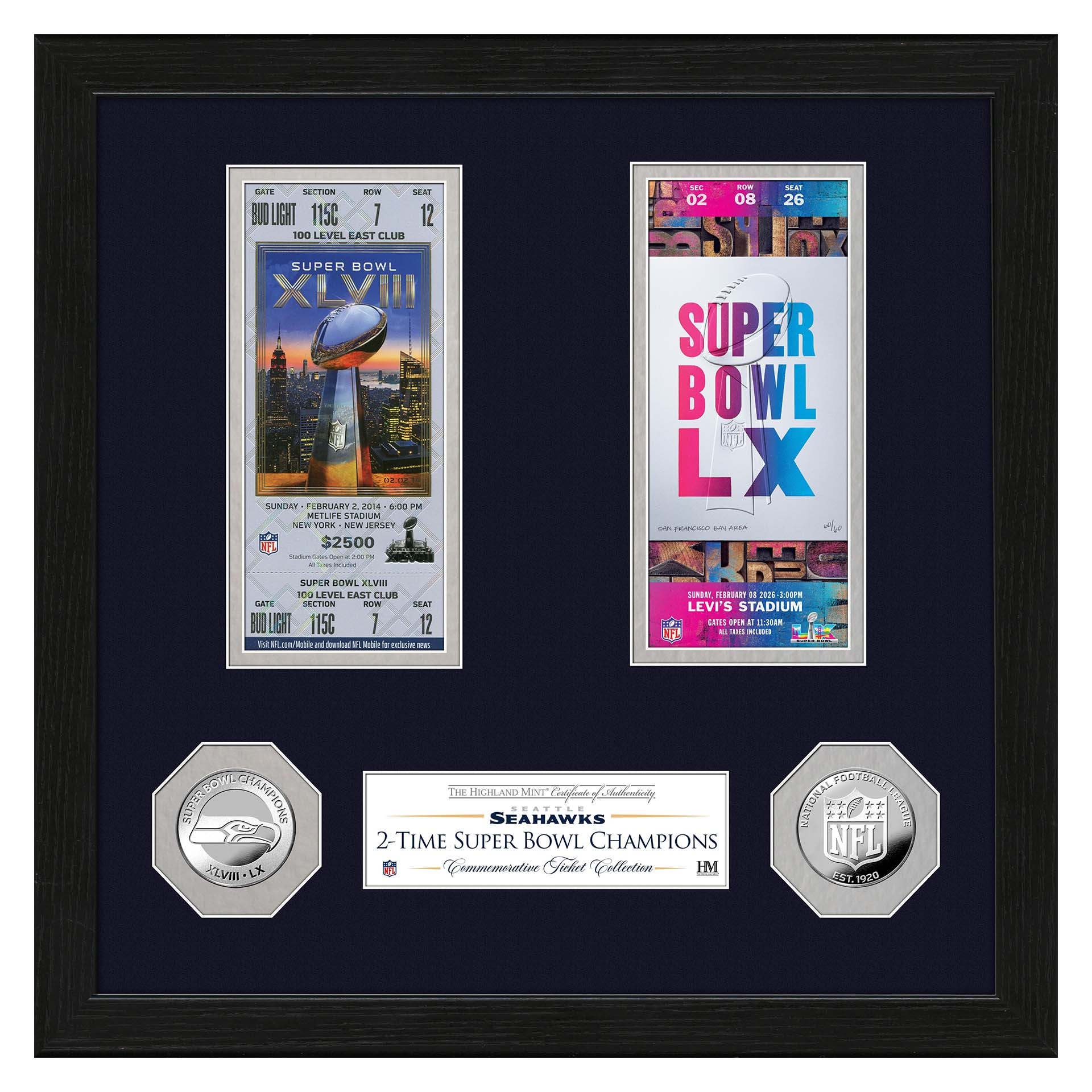 Seattle Seahawks 2-Time Super Bowl Champions Tickets Bronze Coins NFL Bild