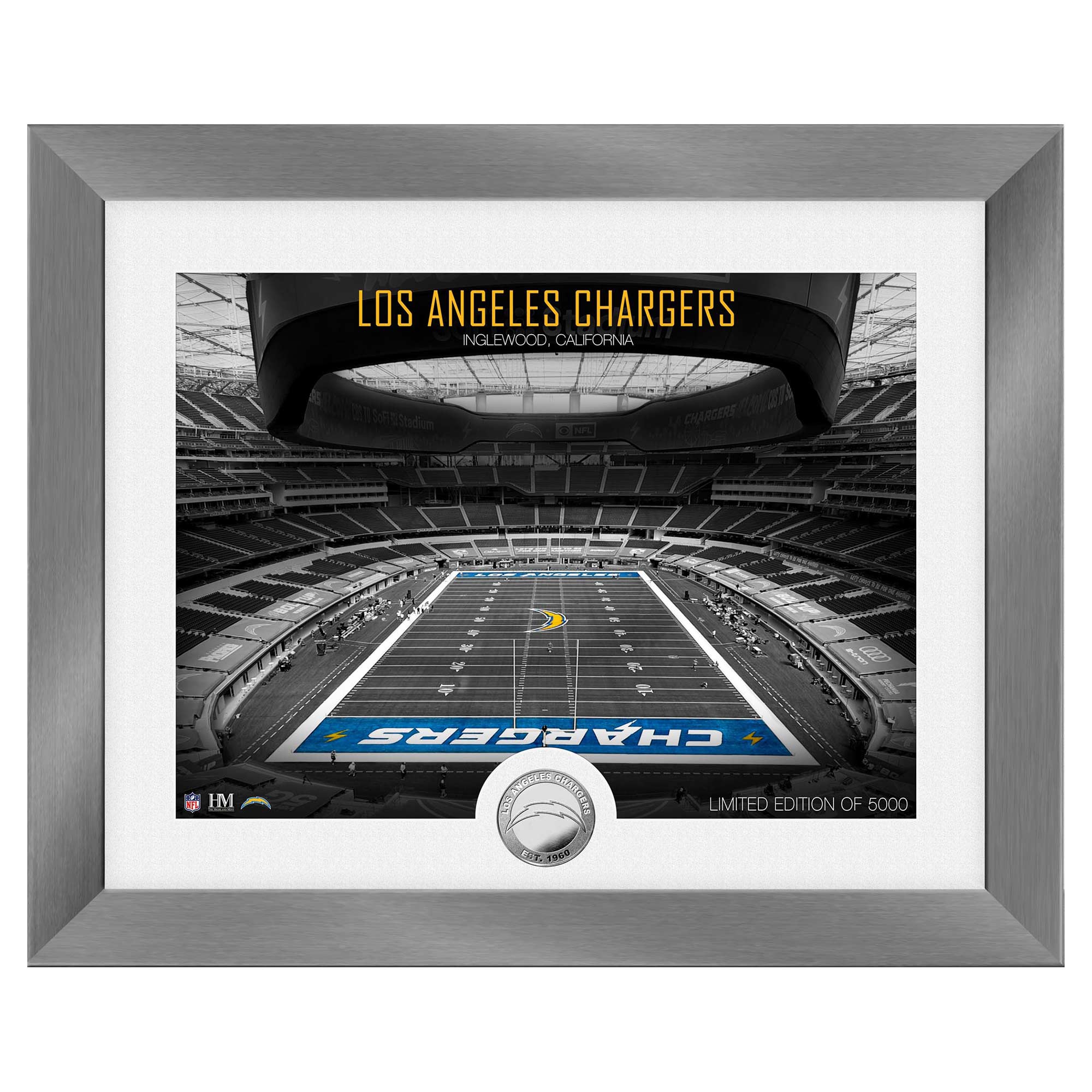 Los Angeles Chargers Art Deco Stadium Silver Coin Gerahmtes NFL Bild