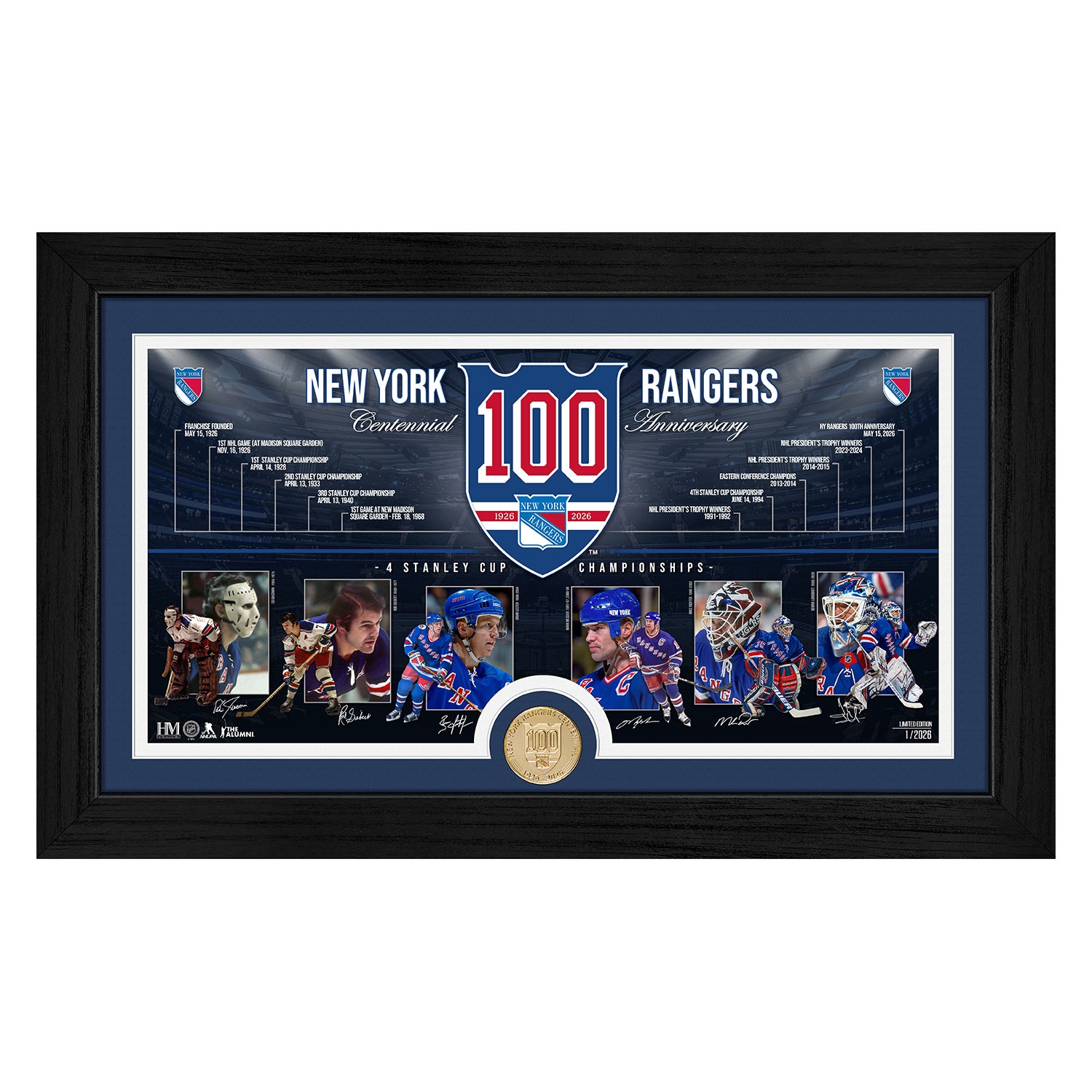 New York Rangers 100th Anniversary Bronze Coin Framed NHL Photo