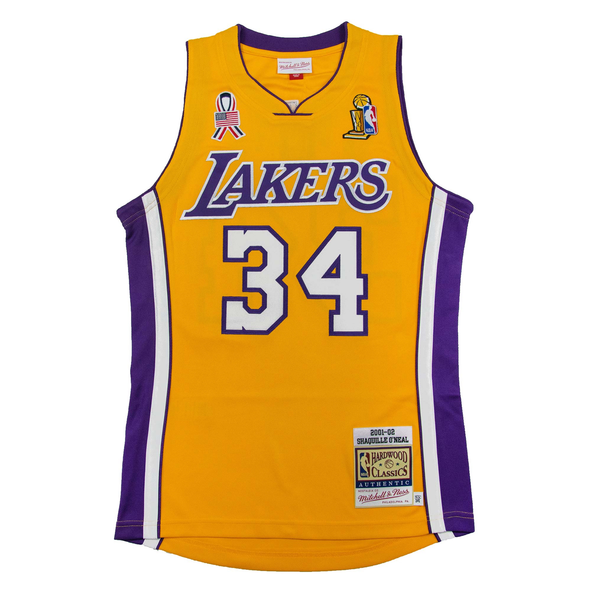 Shaquille O'Neal #34 Los Angeles Lakers 2001-02 Mitchell & Ness Authentic NBA Trikot Gelb