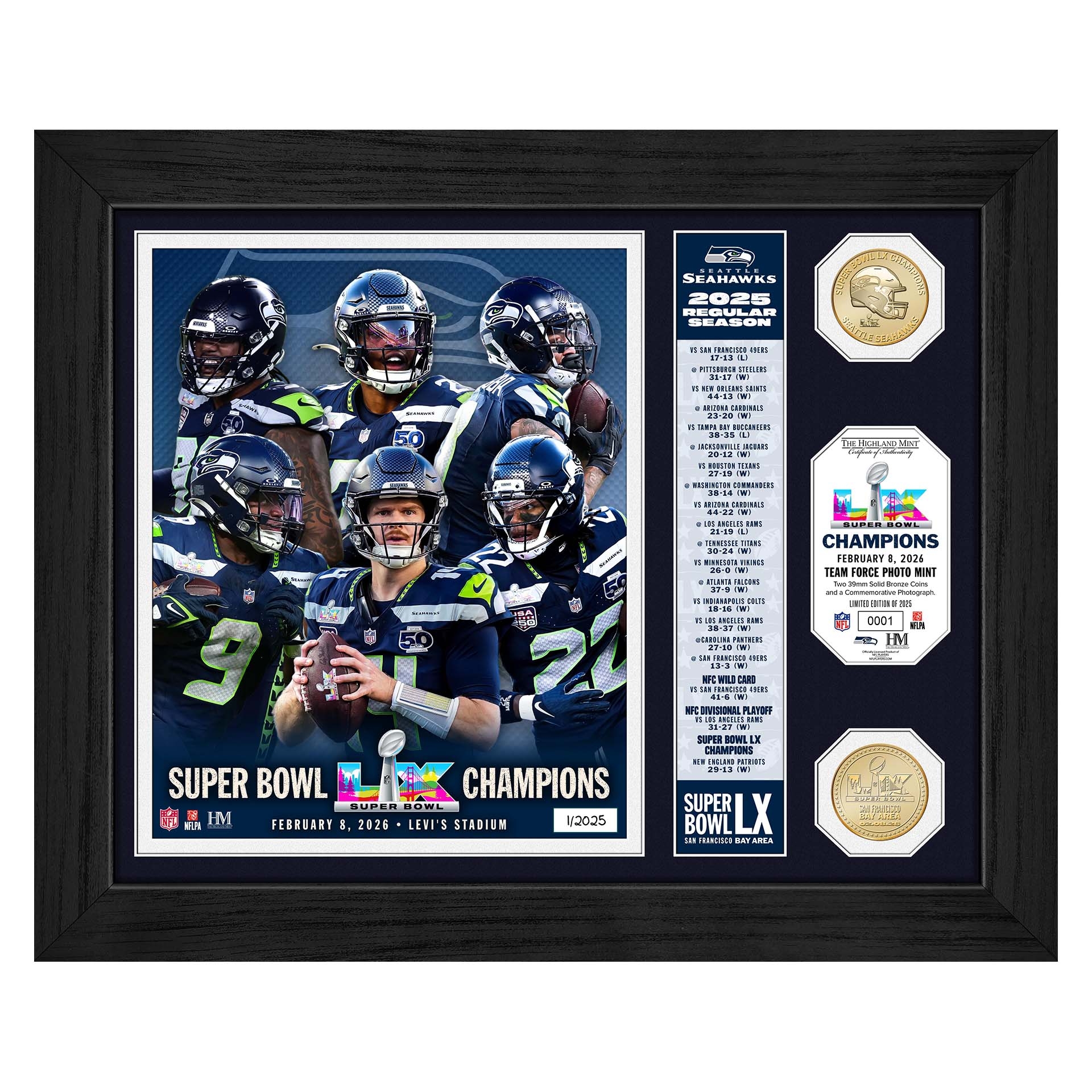 Seattle Seahawks Super Bowl LX Champions Banner Bronze Coins NFL Bild