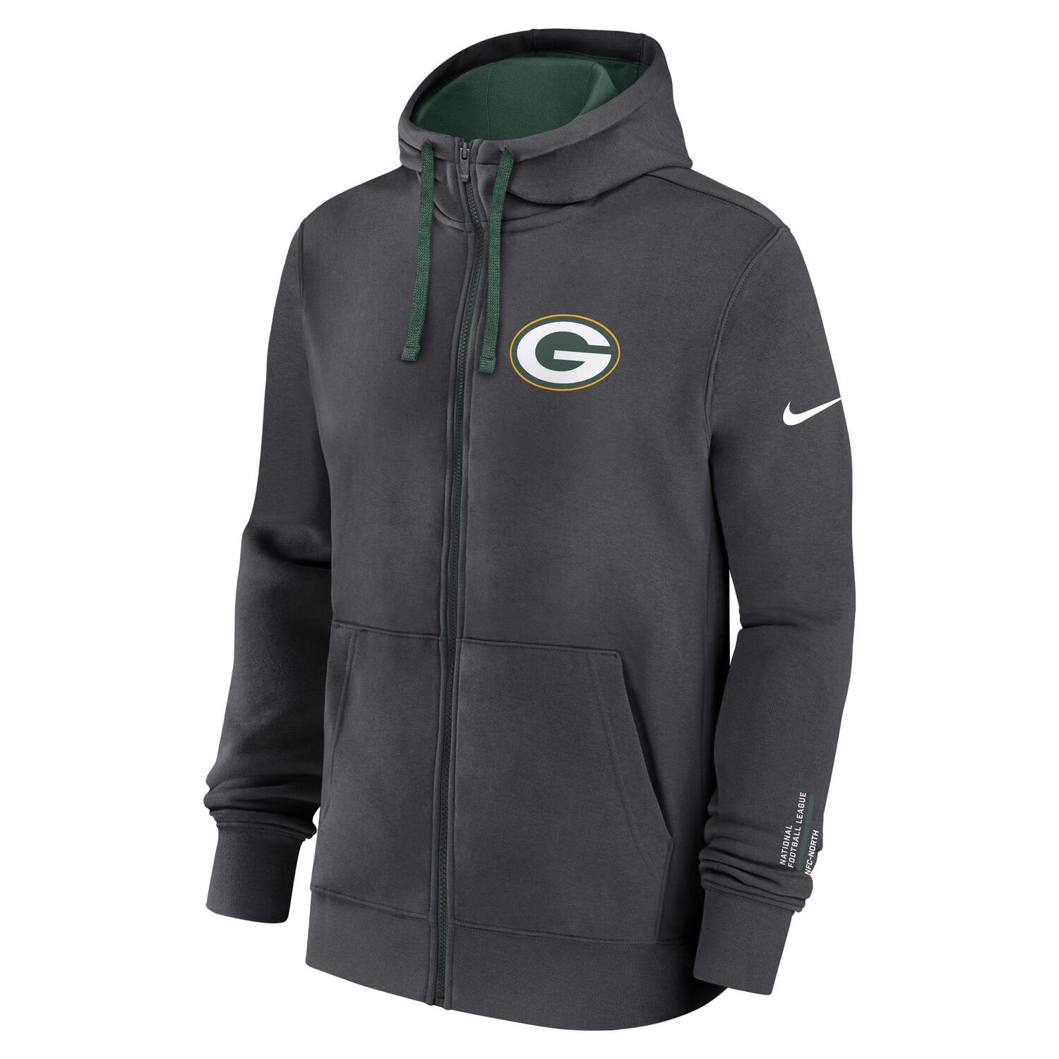 Green Bay Packers Playbook NFL Full-Zip Fleece Hoodie Anthracite