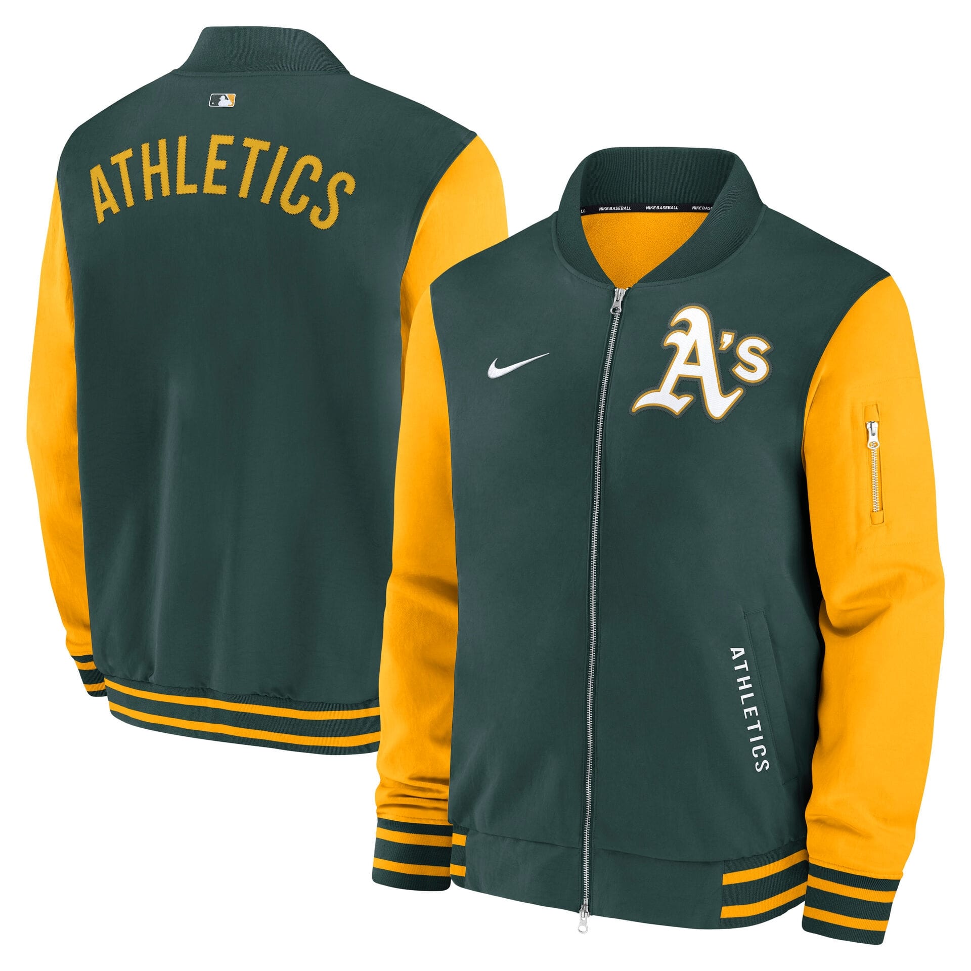 Athletics 2026 MLB Authentic Dugout Bomber Jacke Grün